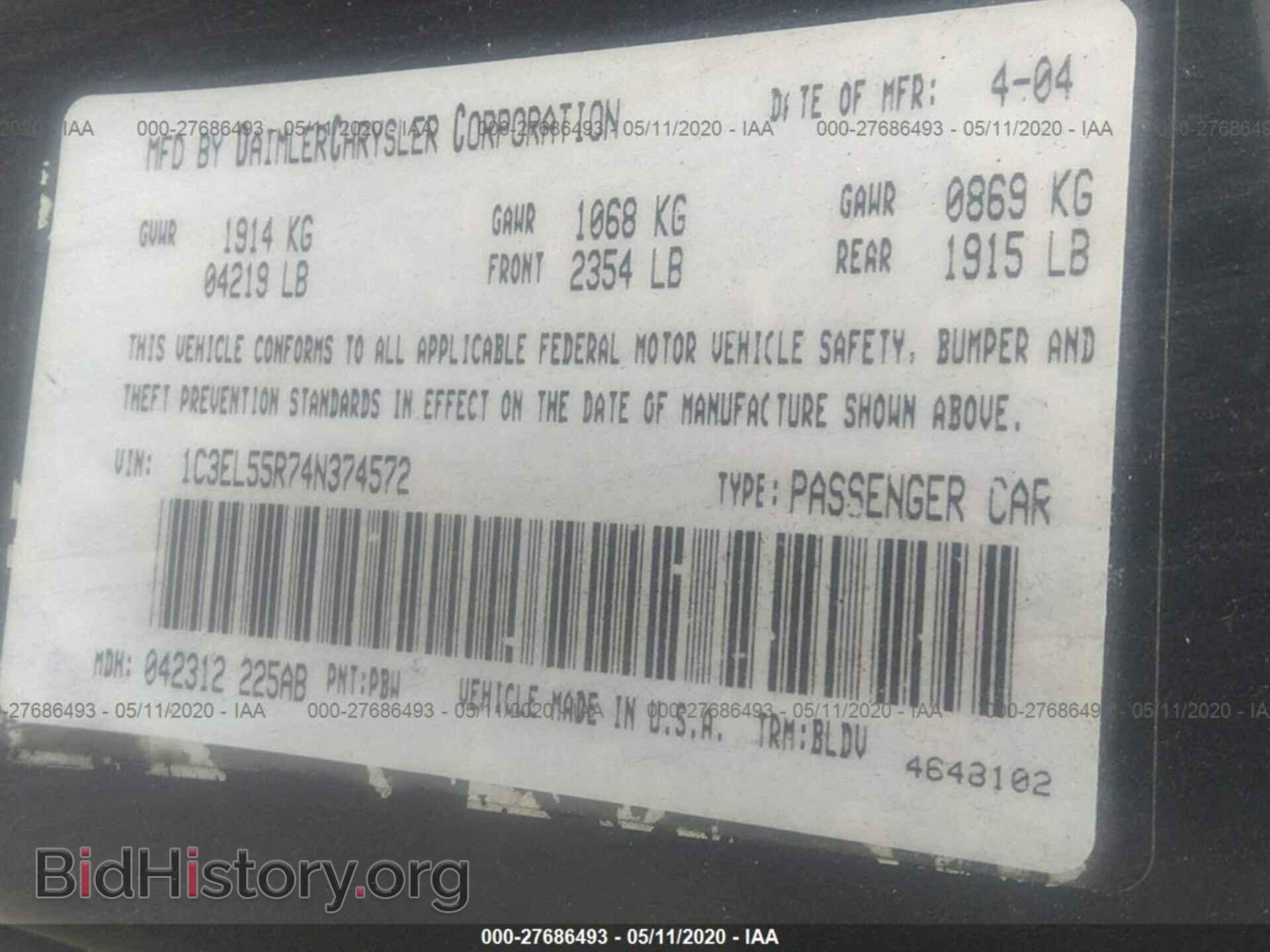 2004 CHRYSLER SEBRING - VIN: 1C3EL55R74N374572 - Фото 9