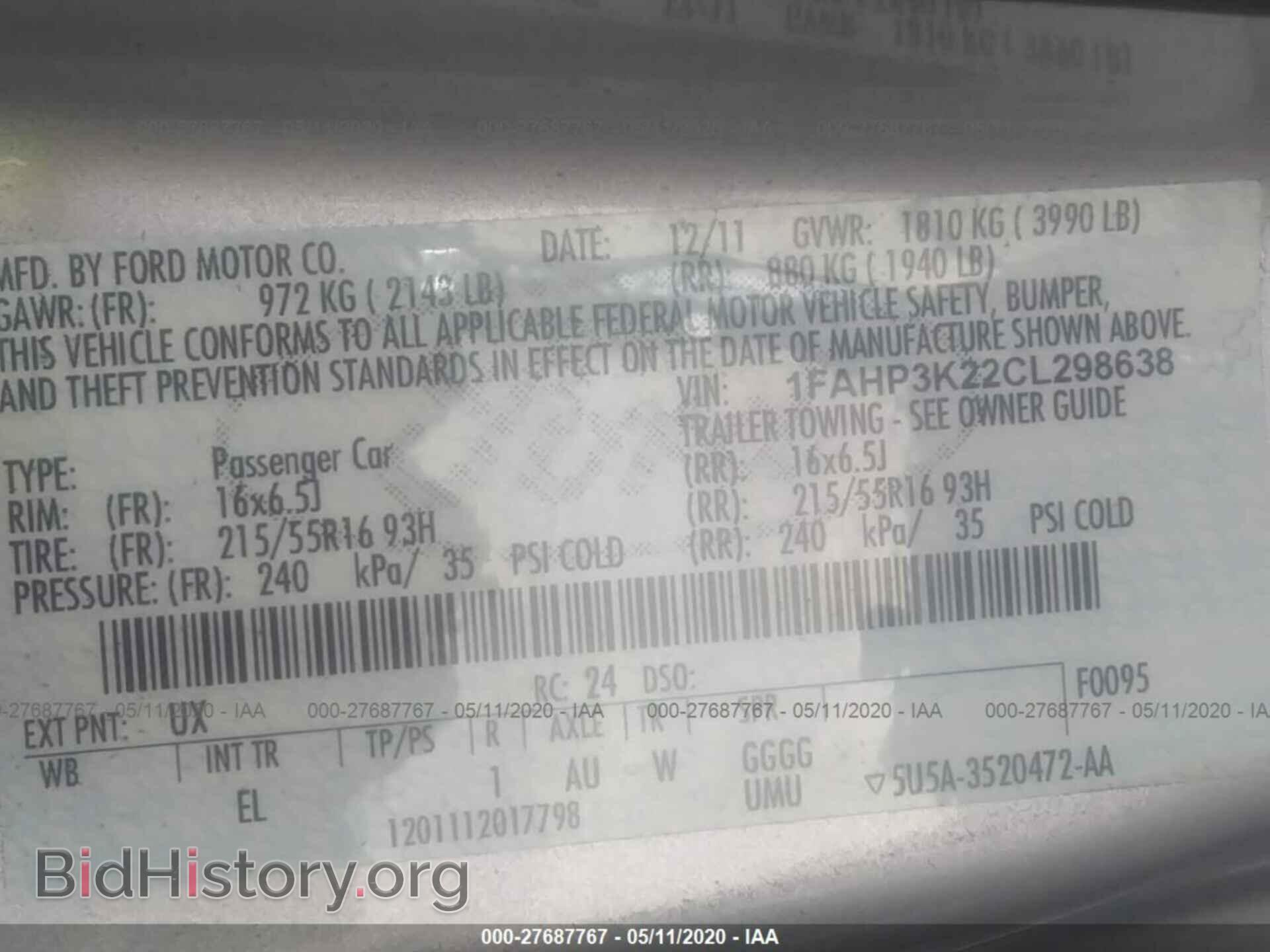2012 FORD FOCUS - VIN: 1FAHP3K22CL298638 - Фото 9