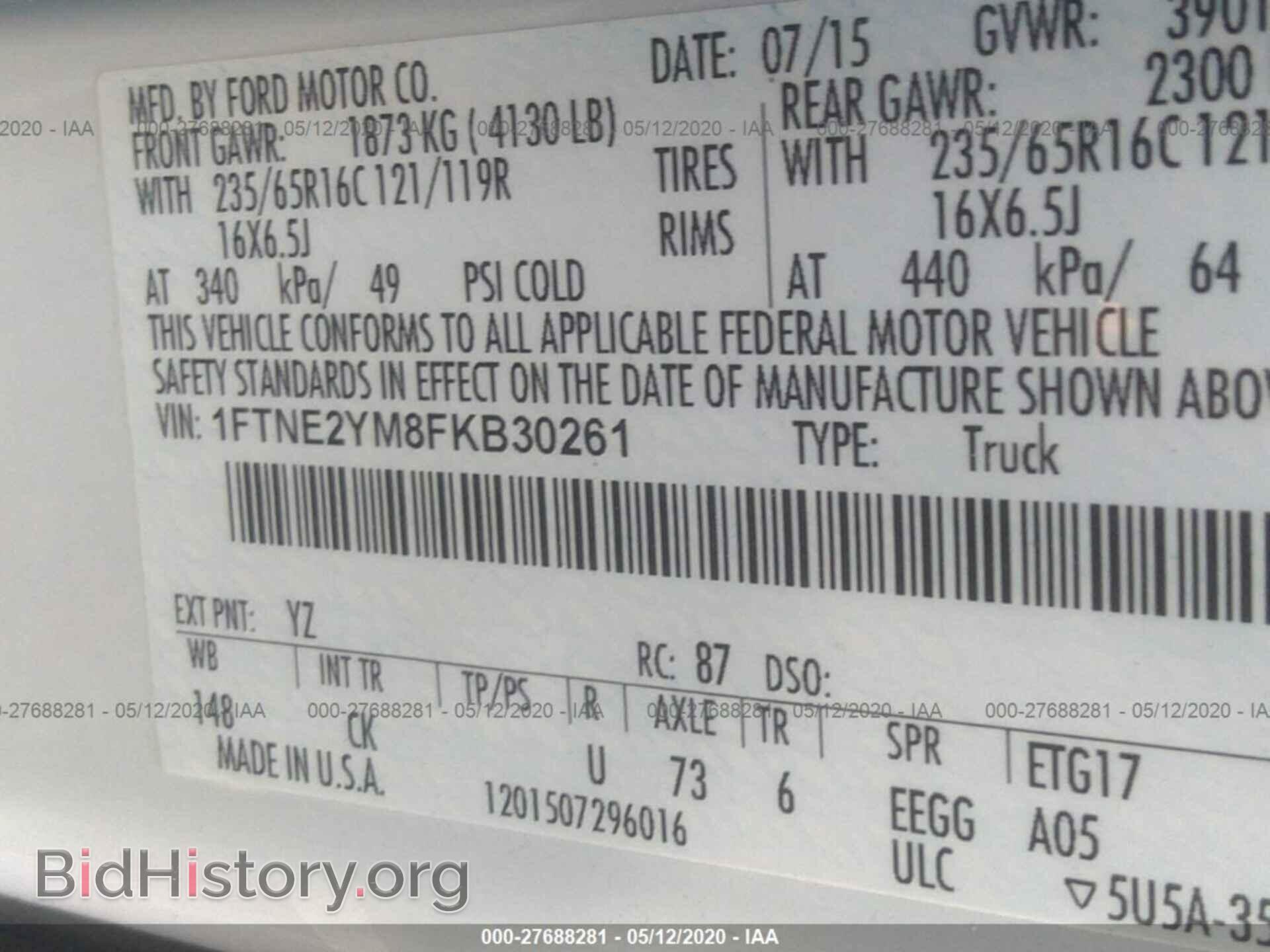 2015 FORD TRANSIT - VIN: 1FTNE2YM8FKB30261 - Photo 9
