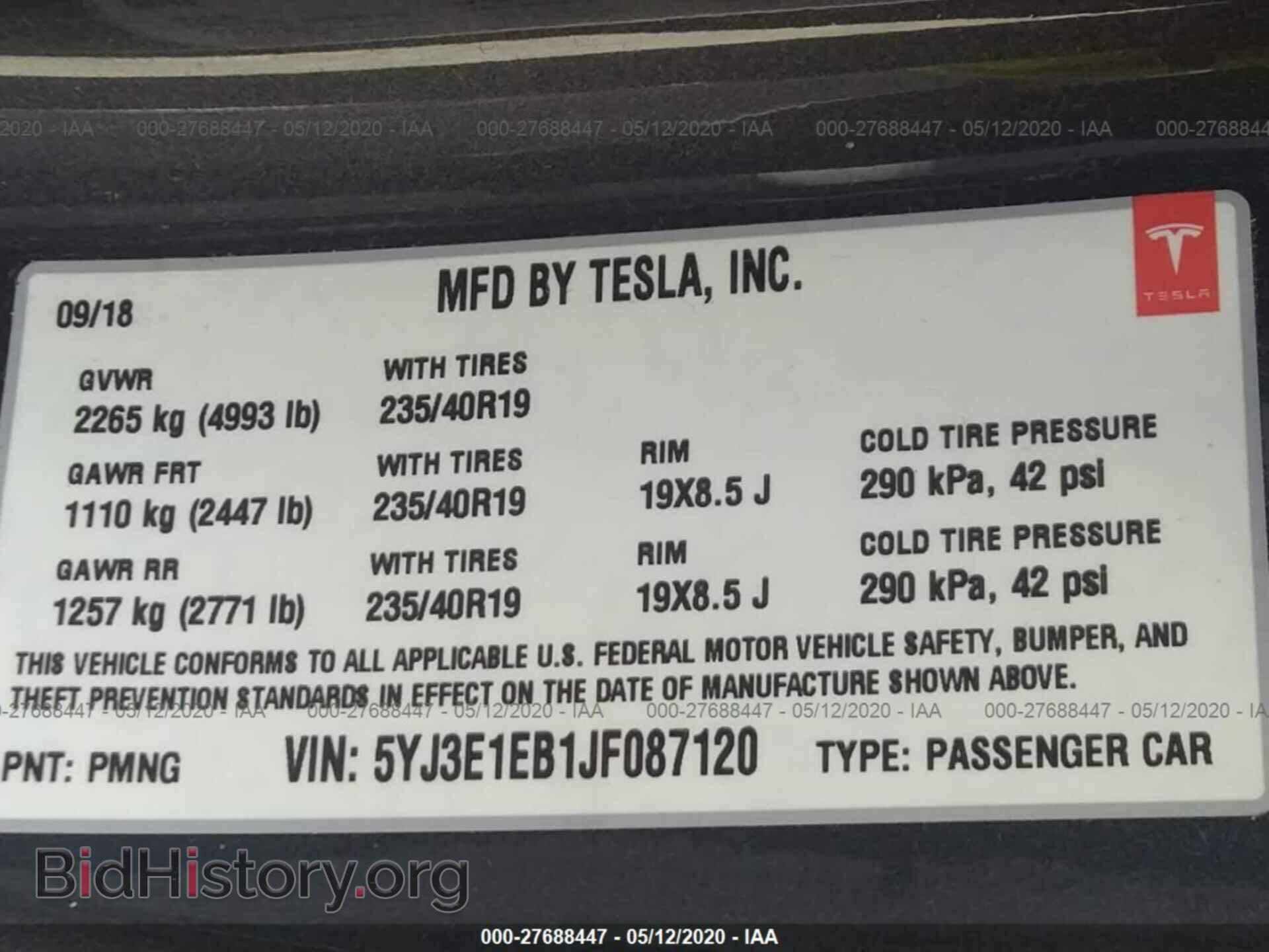 2018 TESLA MODEL 3 - VIN: 5YJ3E1EB1JF087120 - Фото 9