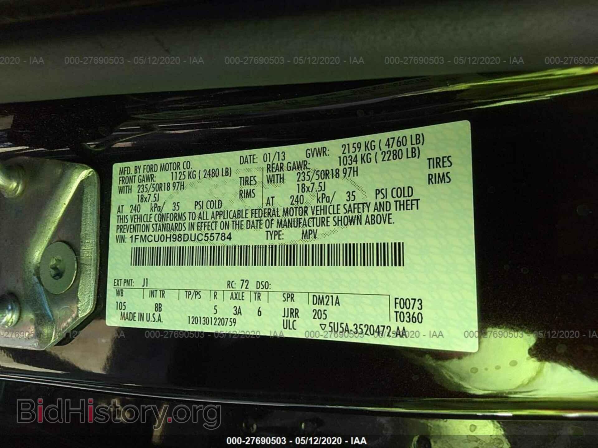 2013 FORD ESCAPE - VIN: 1FMCU0H98DUC55784 - Photo 9