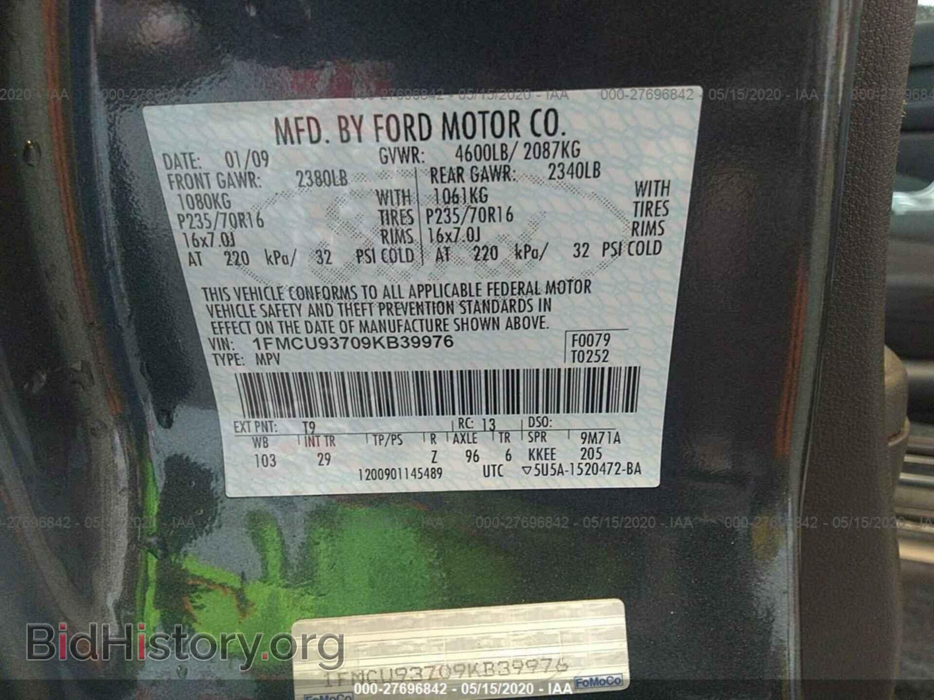 2009 FORD ESCAPE - VIN: 1FMCU93709KB39976 - Photo 9