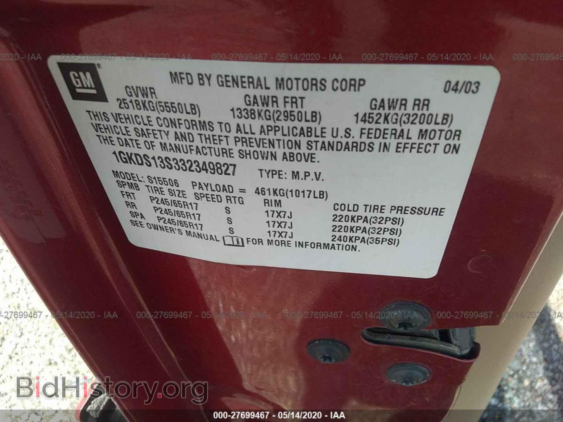 2003 GMC ENVOY - VIN: 1GKDS13S332349827 - Photo 9