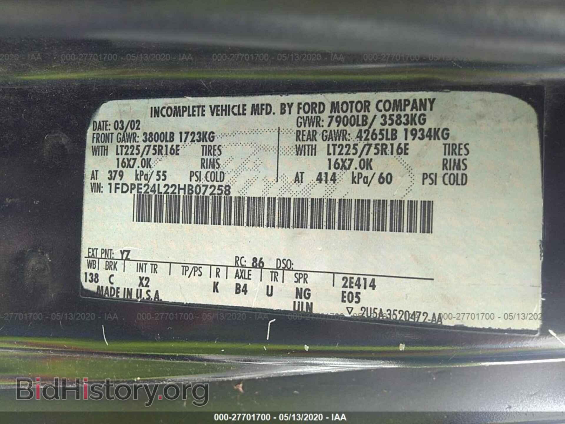 2002 FORD ECONOLINE - VIN: 1FDPE24L22HB07258 - Фото 9