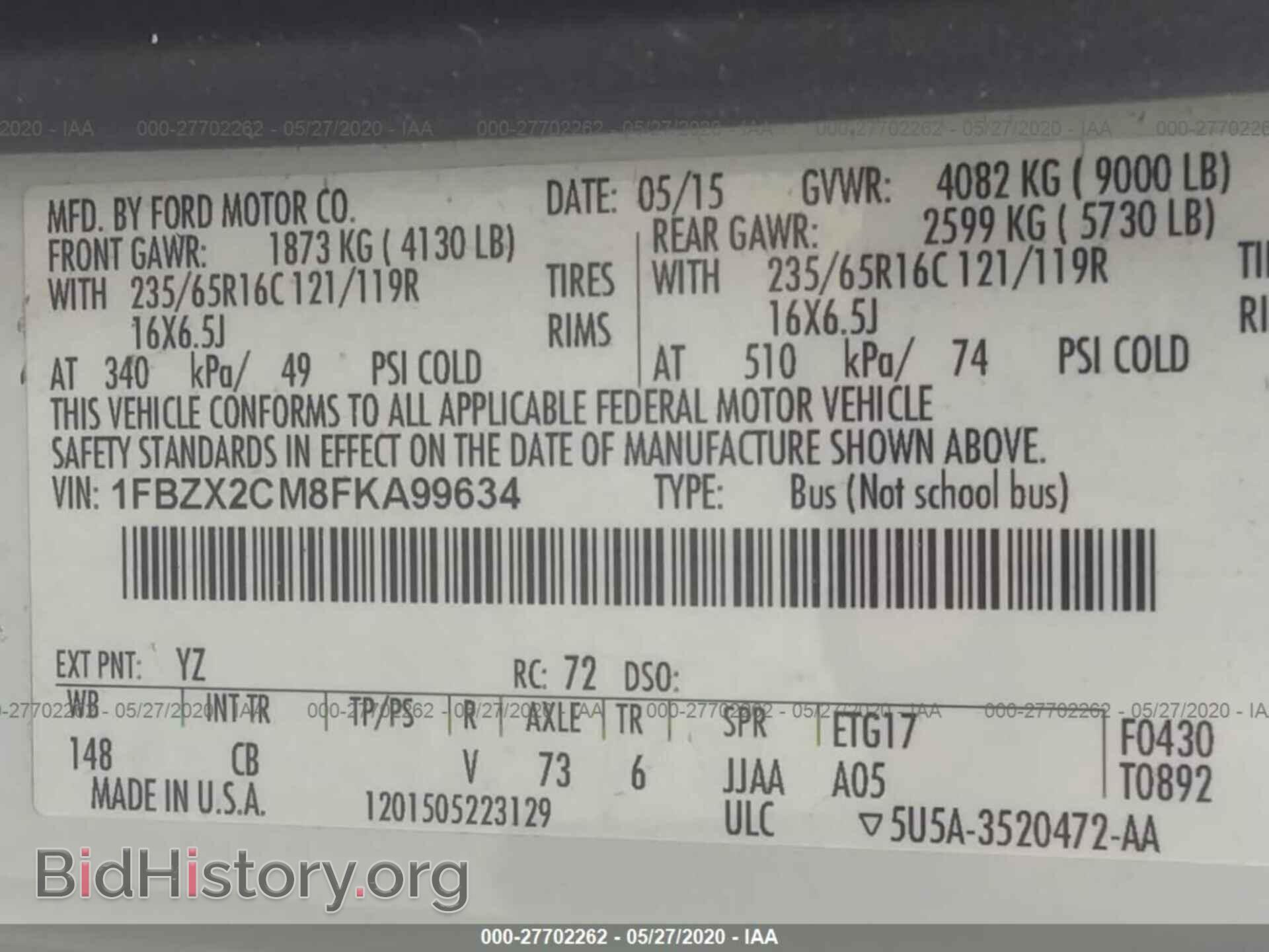 2015 FORD TRANSIT - VIN: 1FBZX2CM8FKA99634 - Фото 9
