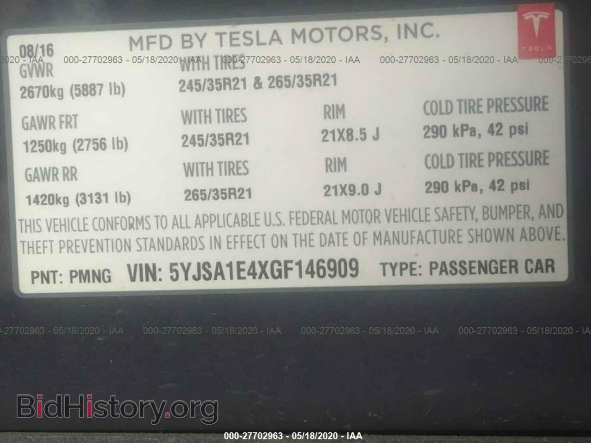2016 TESLA MODEL S - VIN: 5YJSA1E4XGF146909 - Фото 9