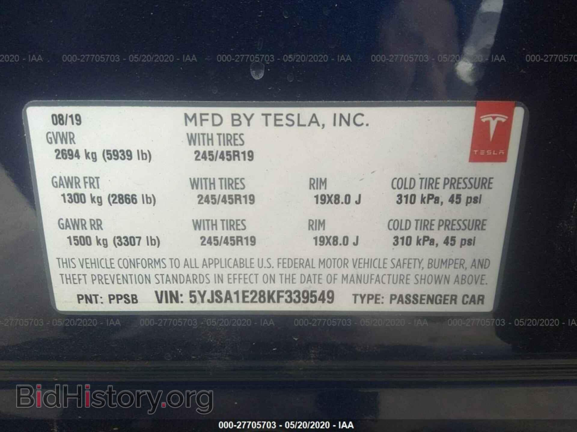 2019 TESLA MODEL S - VIN: 5YJSA1E28KF339549 - Photo 9
