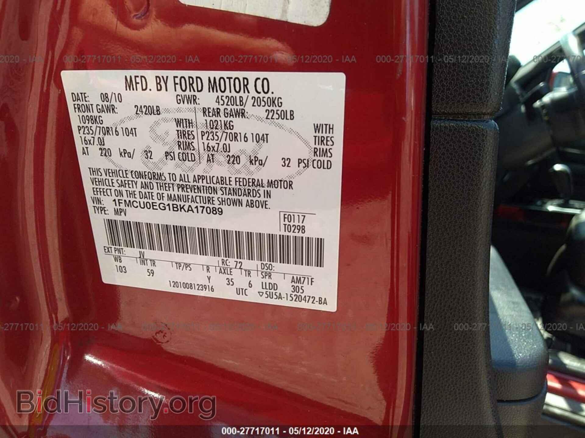 2011 FORD ESCAPE - VIN: 1FMCUOEG1BKA17089 - Фото 9