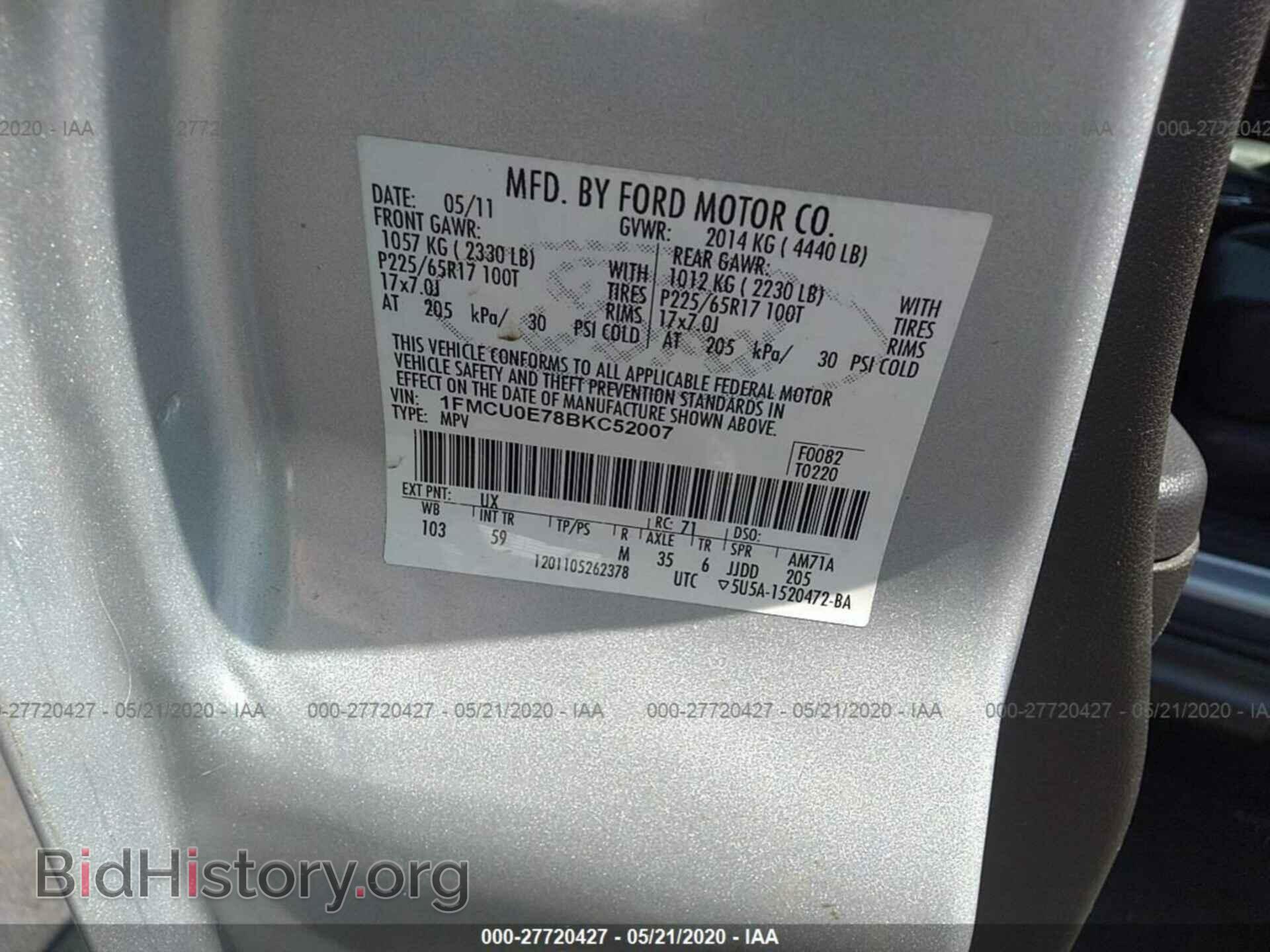 2011 FORD ESCAPE - VIN: 1FMCU0E78BKC52007 - Photo 9