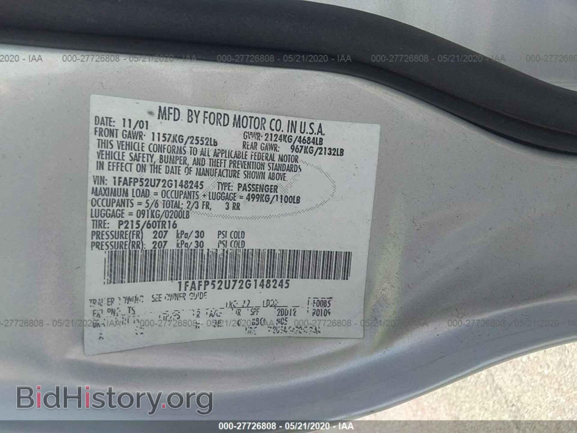 2002 FORD TAURUS - VIN: 1FAFP52U72G148245 - Фото 9