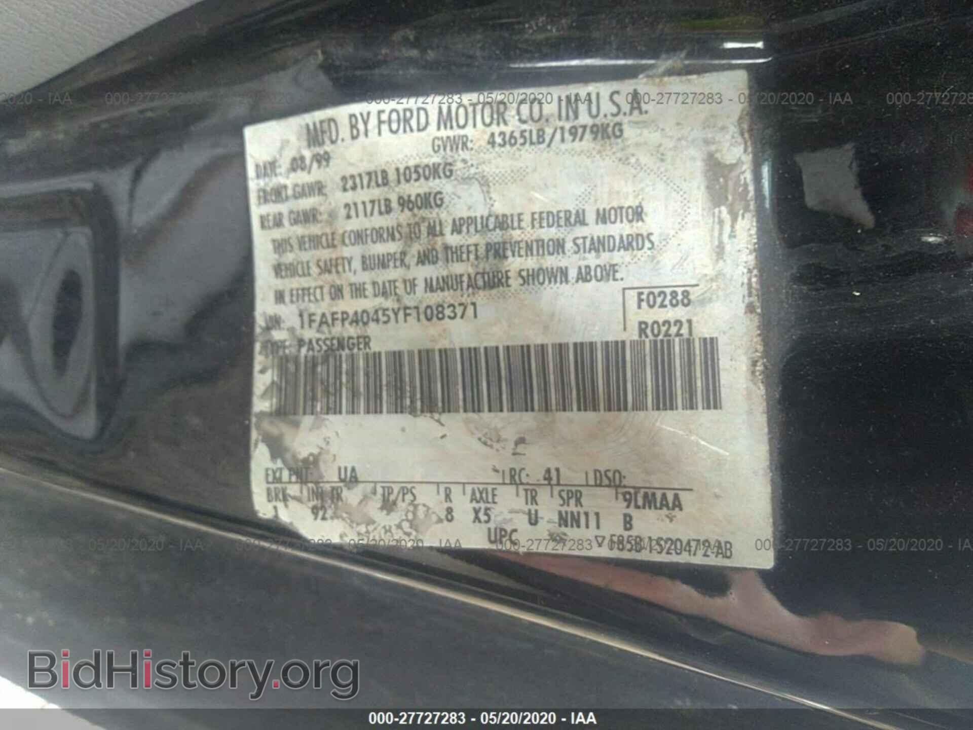 2000 FORD MUSTANG - VIN: 1FAFP4045YF108371 - Photo 9