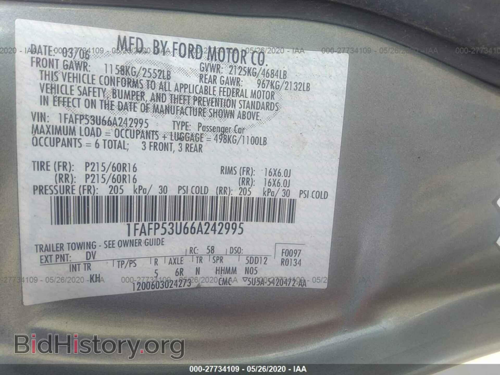 2006 FORD TAURUS - VIN: 1FAFP53U66A242995 - Photo 9