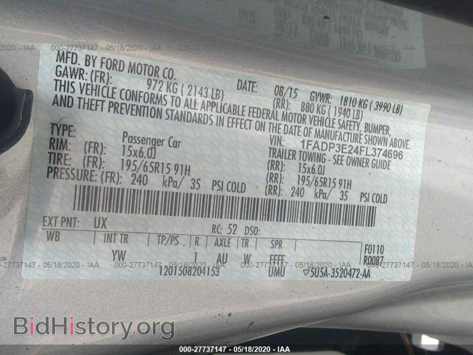2015 FORD FOCUS - VIN: 1FADP3E24FL374696 - Фото 9
