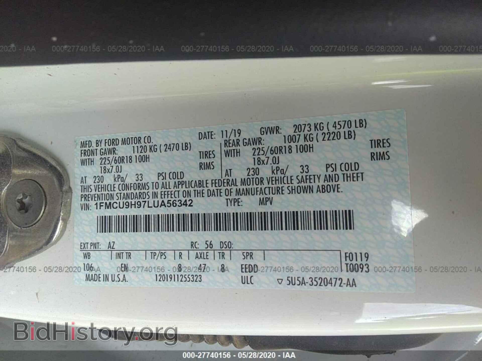 2020 FORD ESCAPE - VIN: 1FMCU9H97LUA56342 - Фото 9