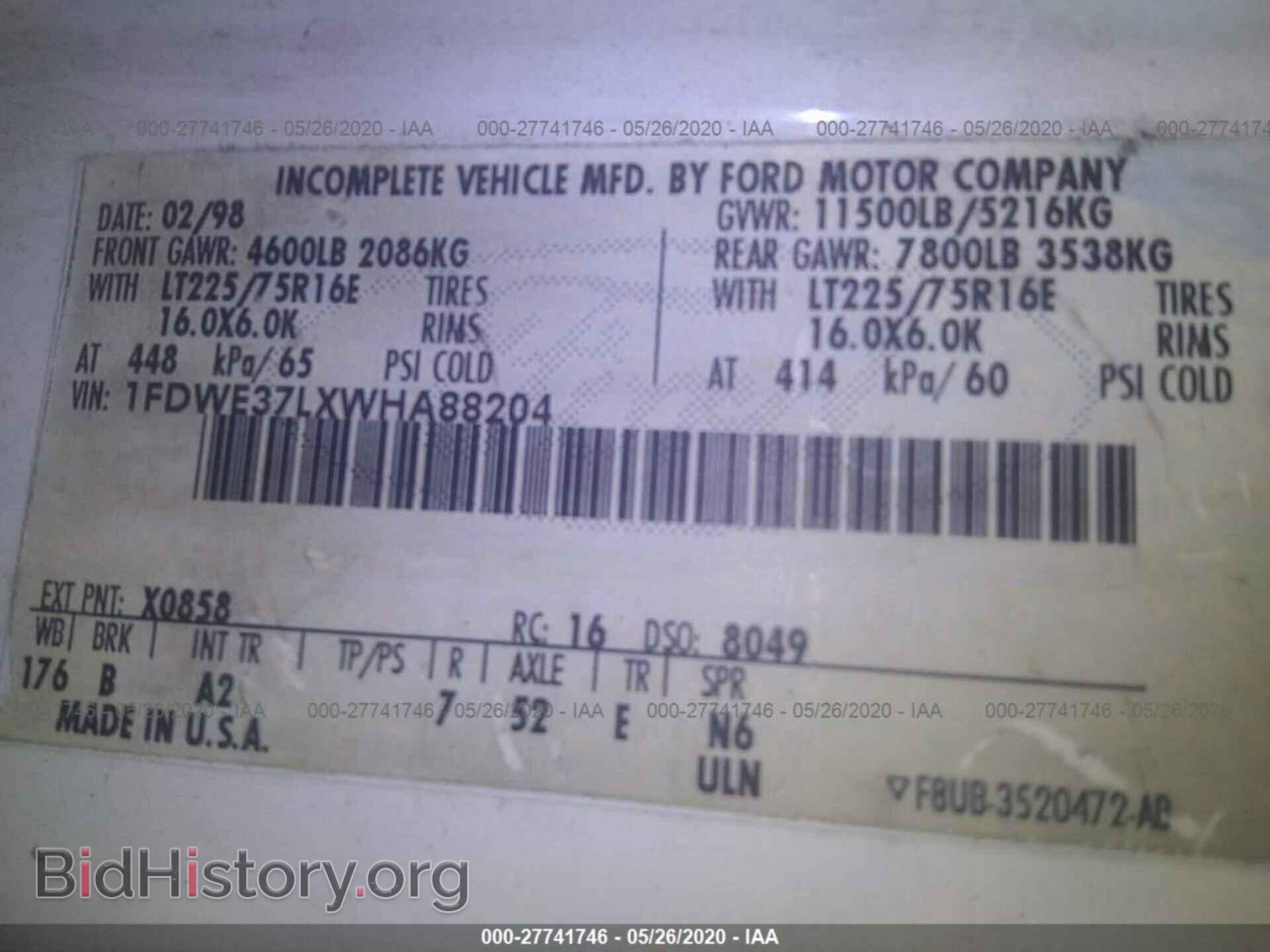 1998 FORD ECONOLINE - VIN: 1FDWE37LXWHA88204 - Фото 9