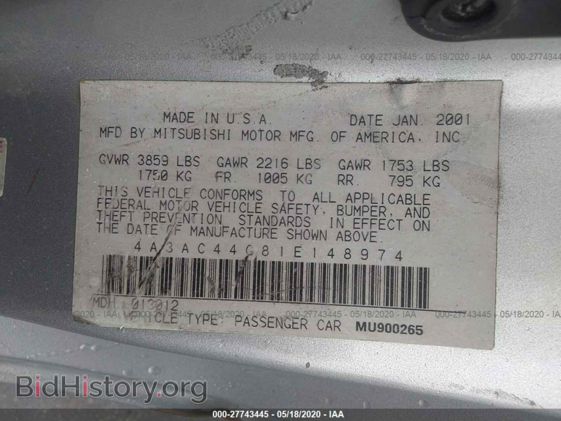 2001 MITSUBISHI ECLIPSE - VIN: 4A3AC44G81E148974 - Photo 9