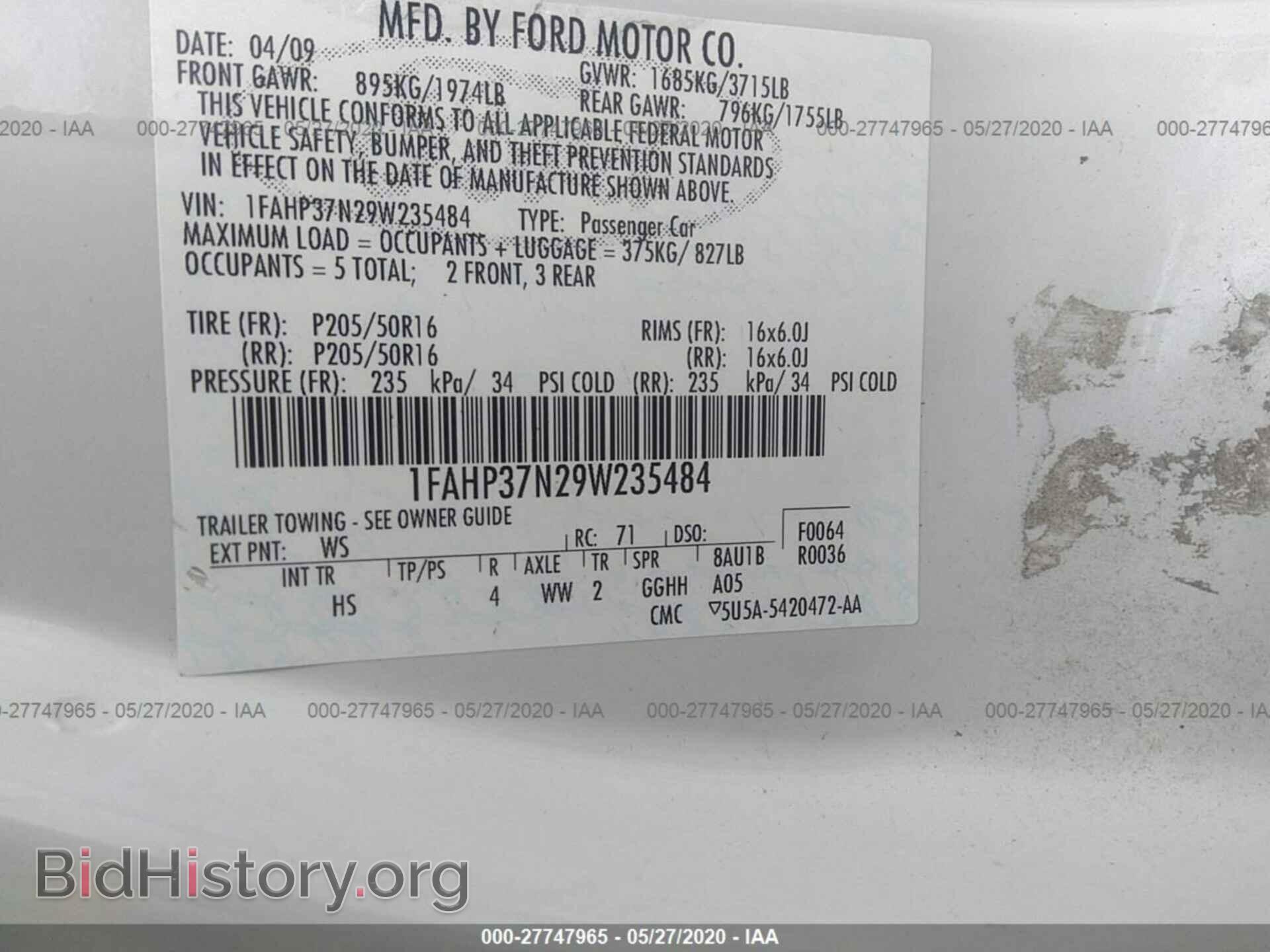2009 FORD FOCUS - VIN: 1FAHP37N29W235484 - Фото 9