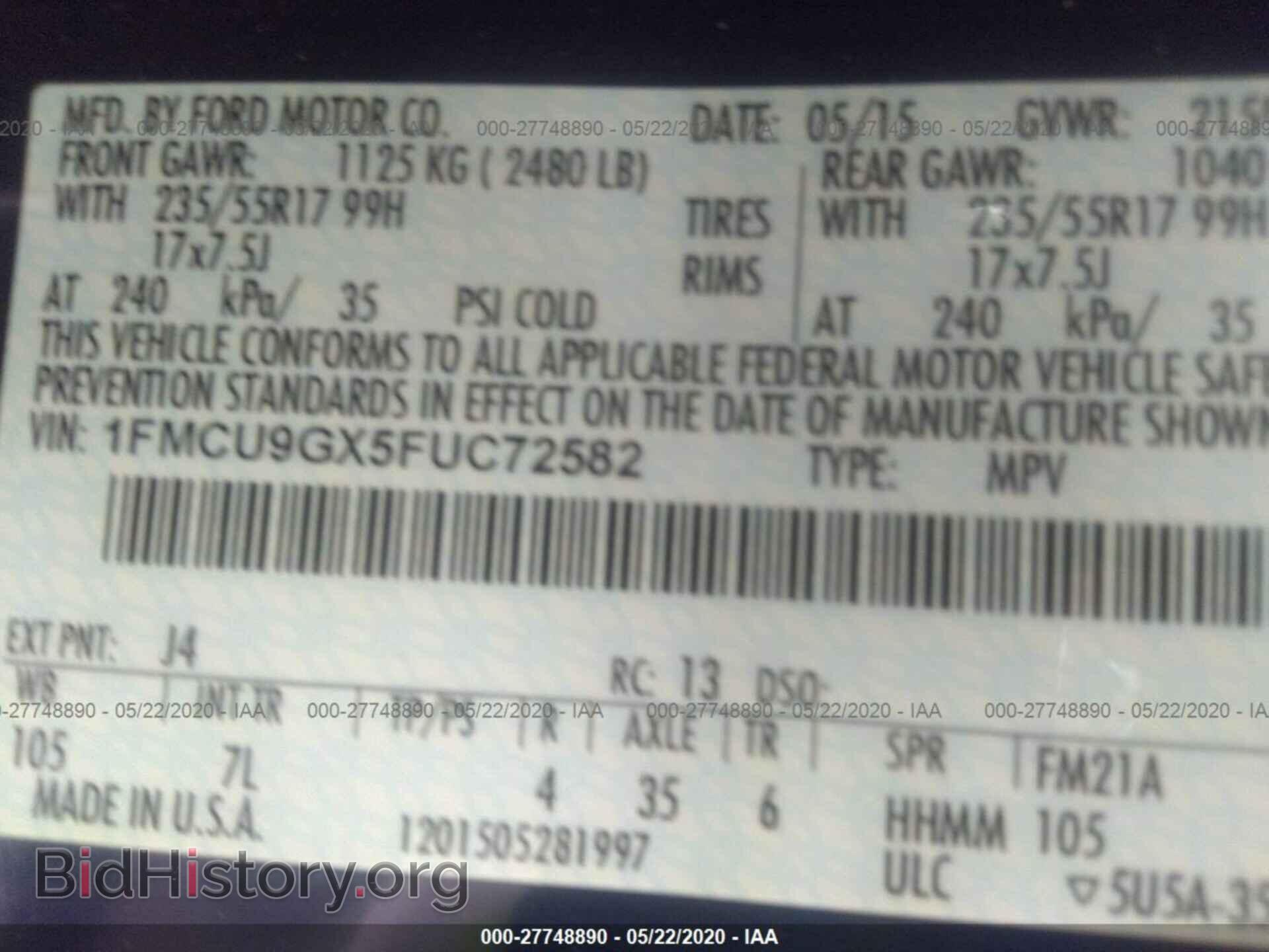 2015 FORD ESCAPE - VIN: 1FMCU9GX5FUC72582 - Photo 9