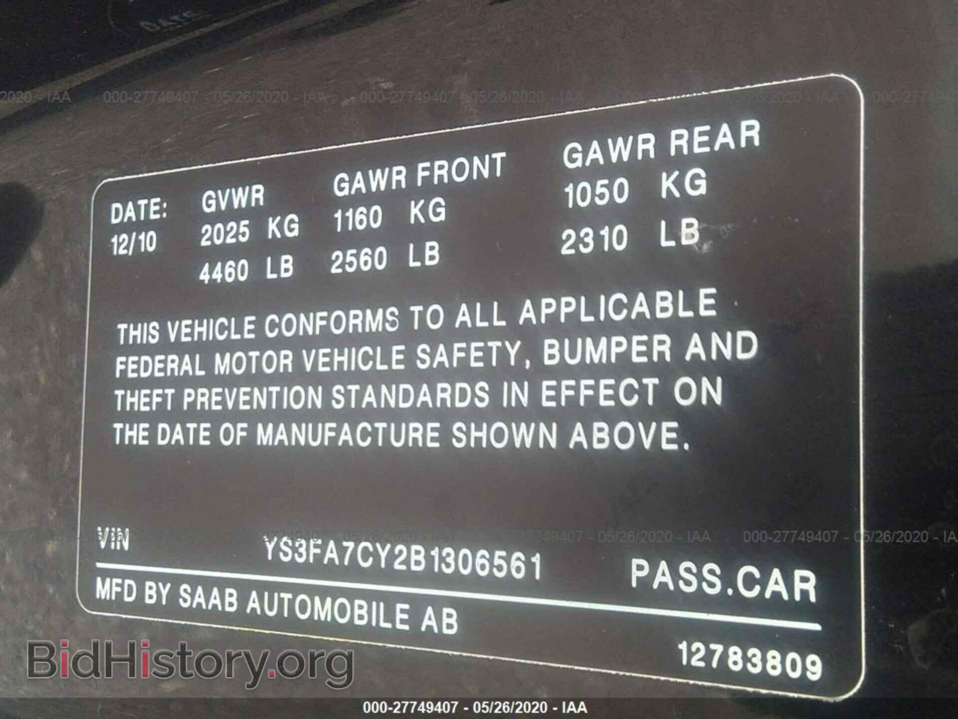 2011 SAAB 9-3 - VIN: YS3FA7CY2B1306561 - Фото 9