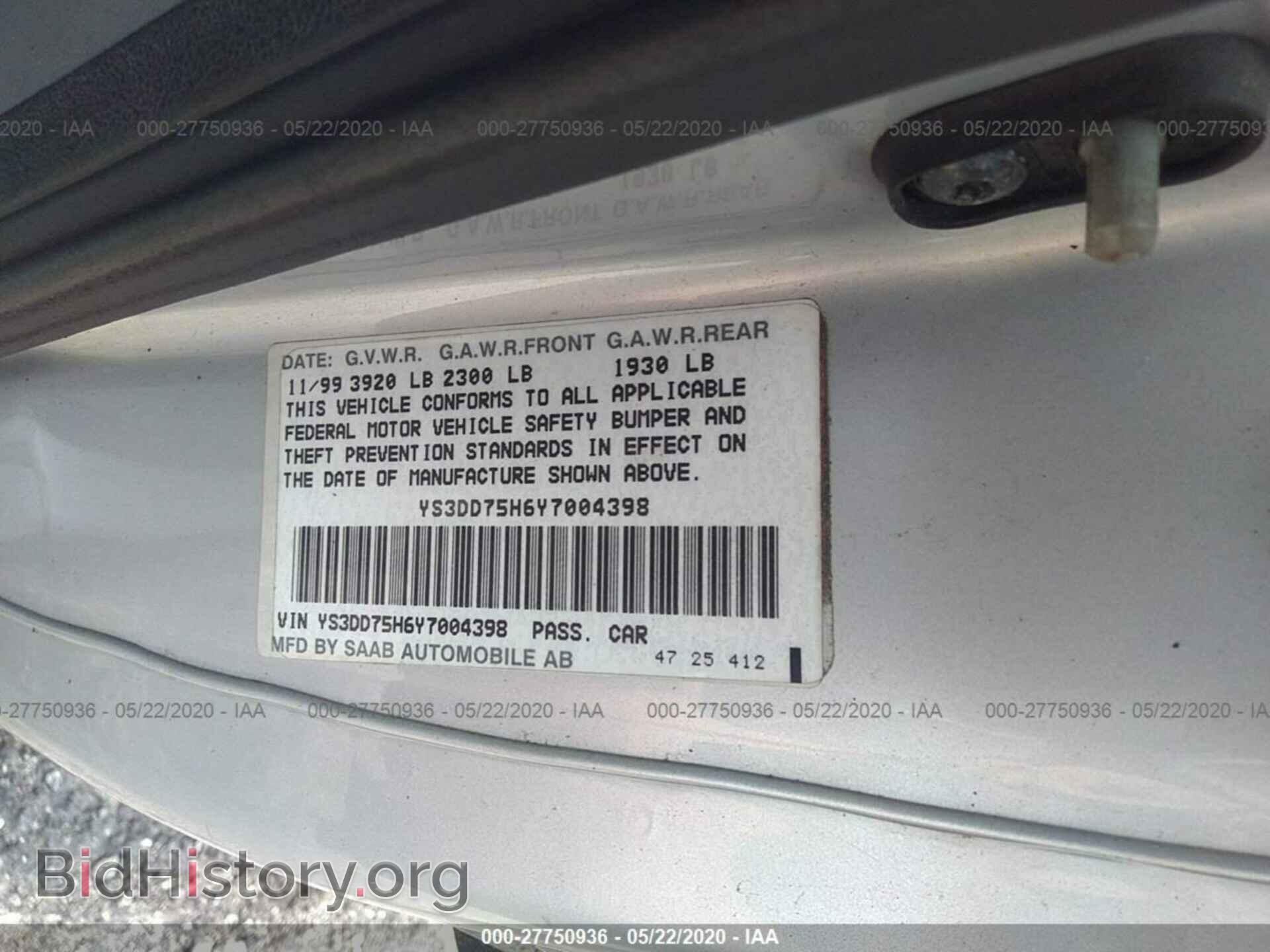 2000 SAAB 9-3 - VIN: YS3DD75H6Y7004398 - Фото 9