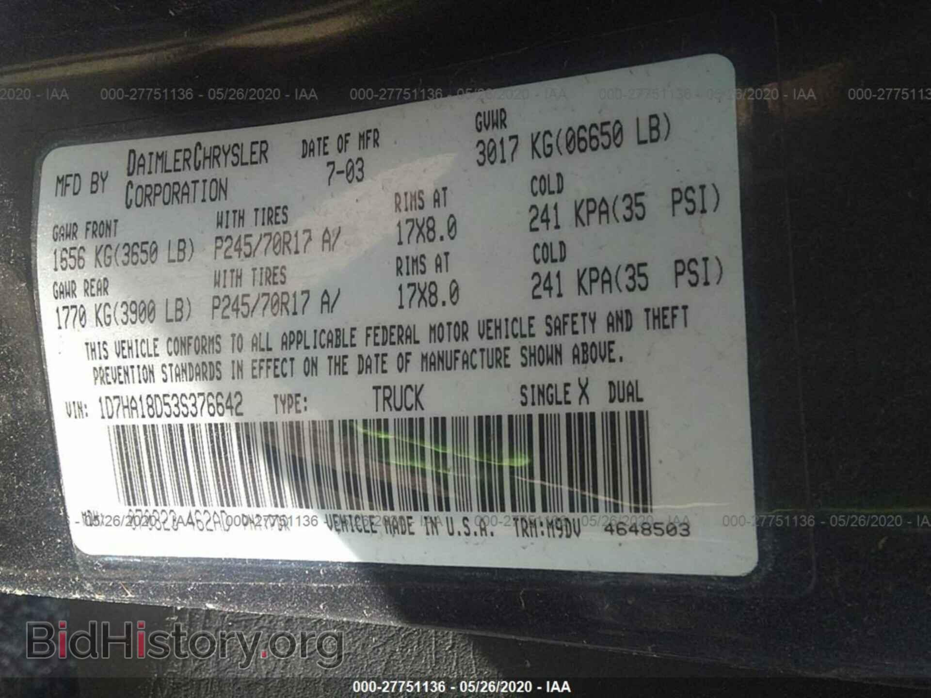 2003 DODGE RAM 1500 - VIN: 1D7HA18D53S376642 - Фото 9