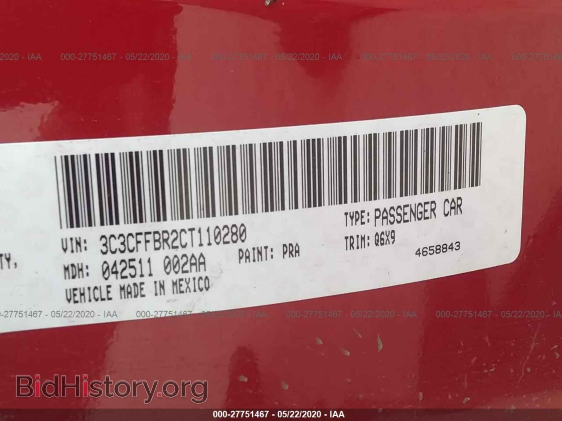 2012 FIAT 500 - VIN: 3C3CFFBR2CT110280 - Фото 9