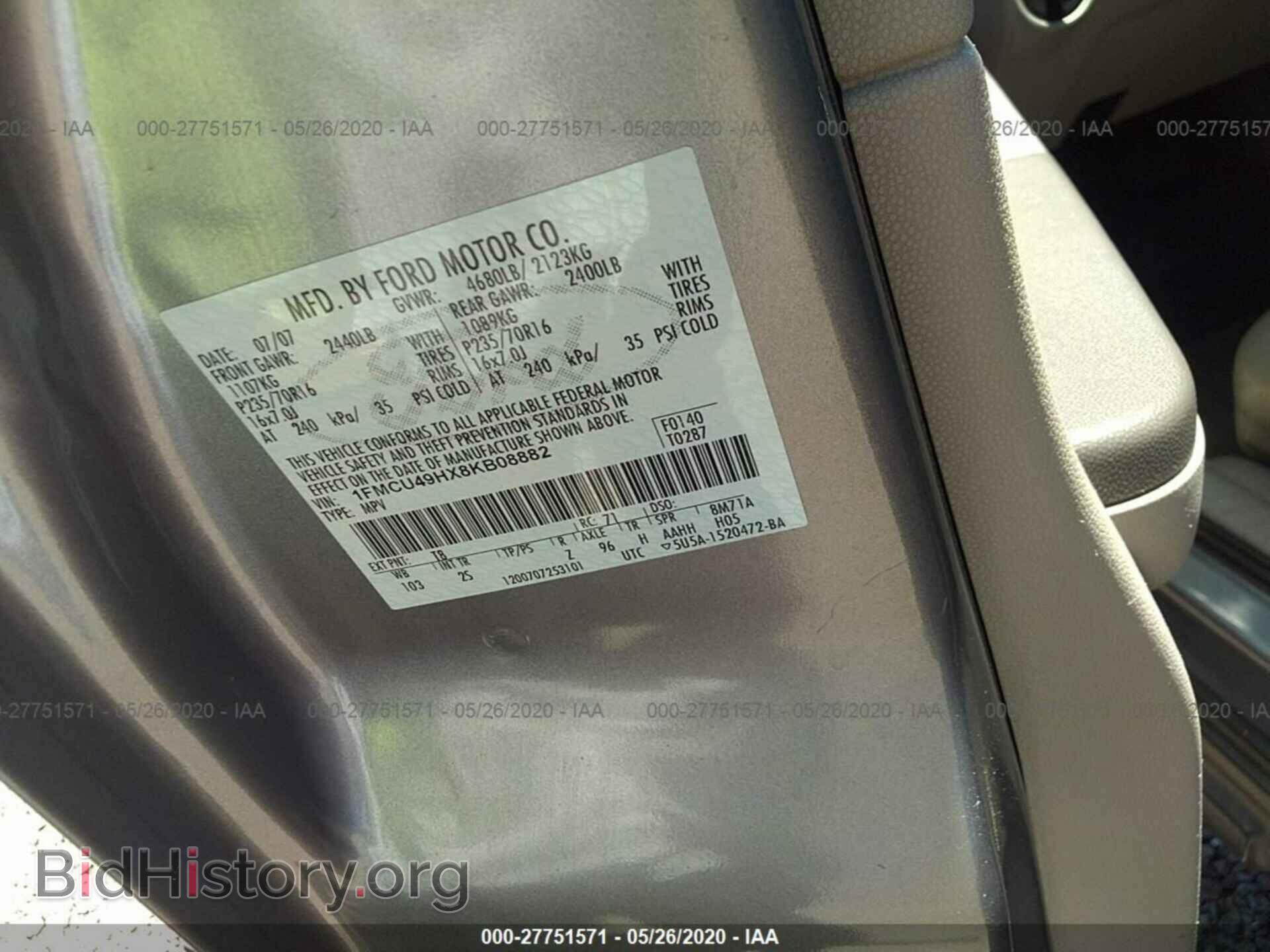 2008 FORD ESCAPE - VIN: 1FMCU49HX8KB08882 - Photo 9