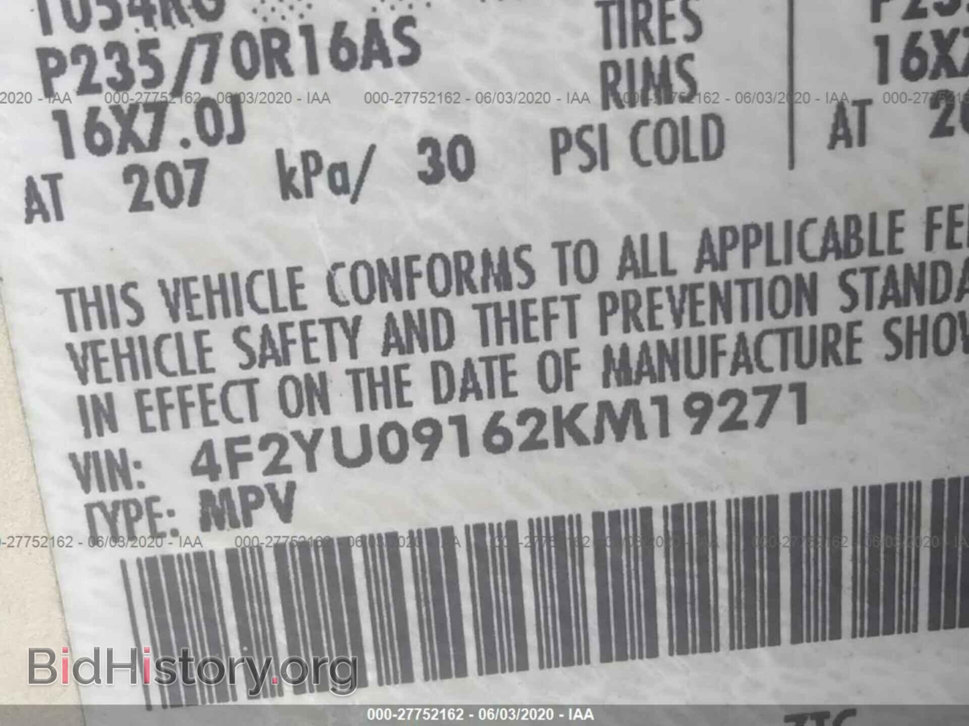 2002 MAZDA TRIBUTE - VIN: 4F2YU09162KM19271 - Фото 9