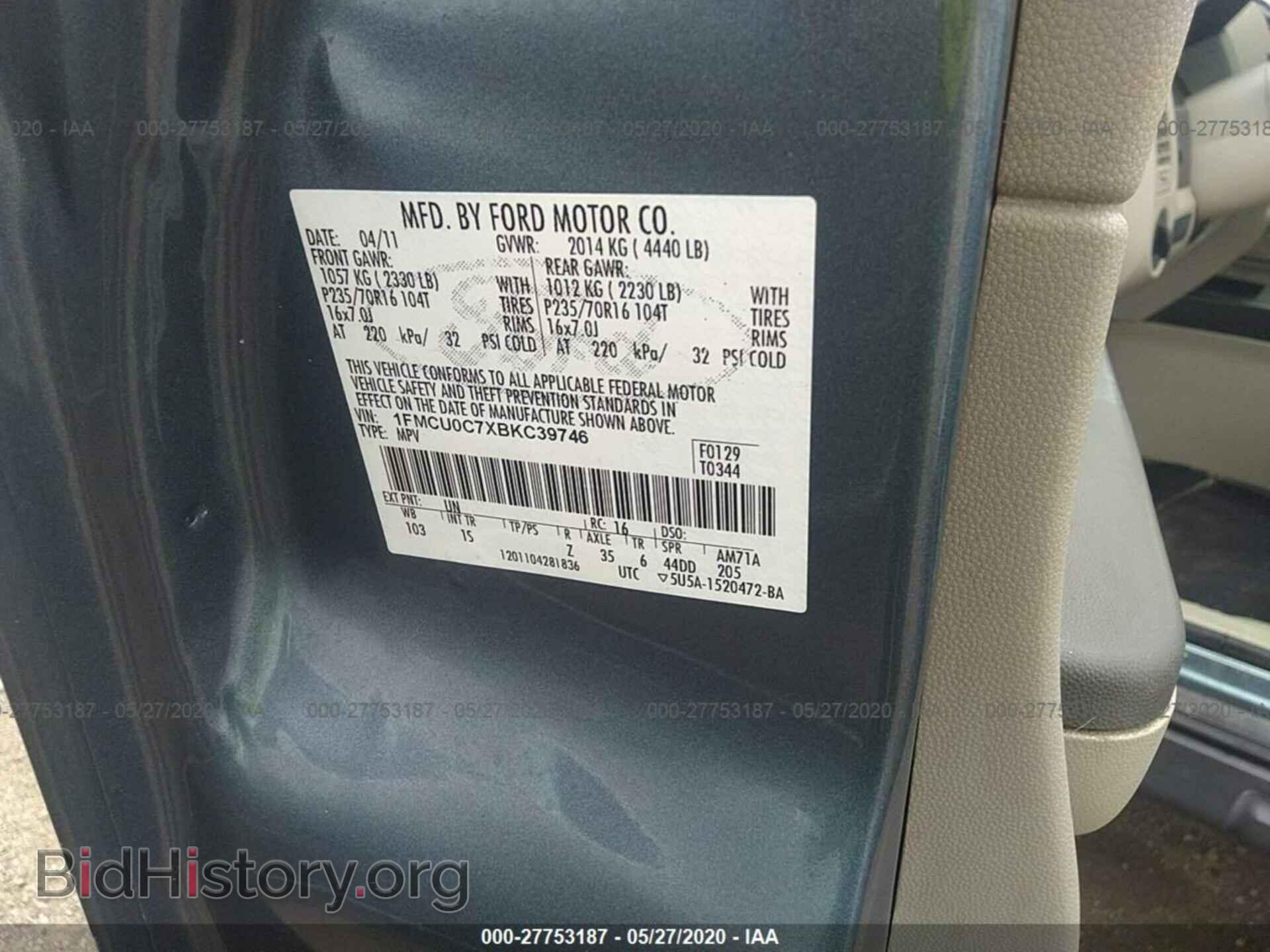 2011 FORD ESCAPE - VIN: 1FMCU0C7XBKC39746 - Фото 9