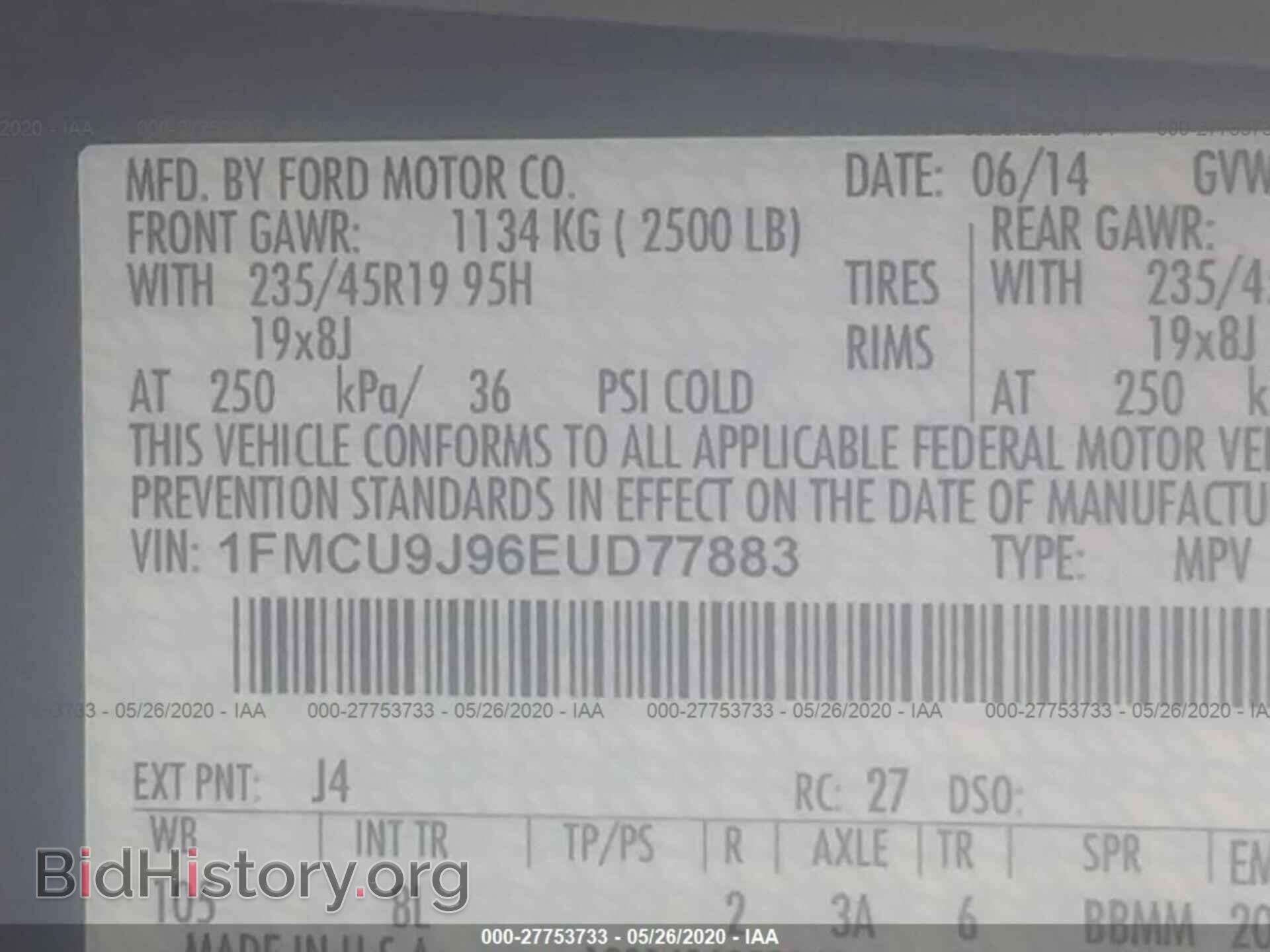 2014 FORD ESCAPE - VIN: 1FMCU9J96EUD77883 - Photo 9