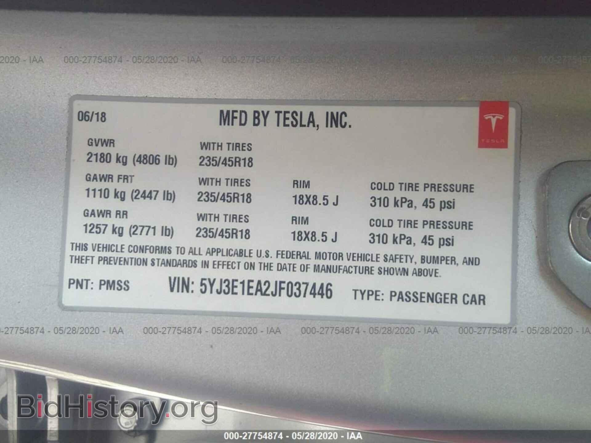 2018 TESLA MODEL 3 - VIN: 5YJ3E1EA2JF037446 - Фото 9