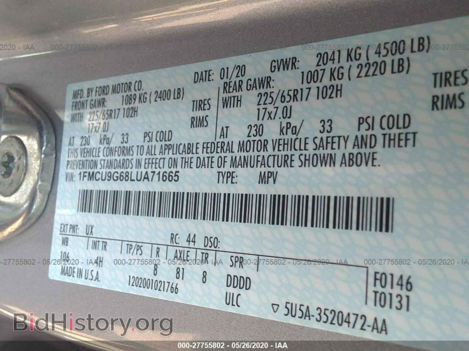 2020 FORD ESCAPE - VIN: 1FMCU9G68LUA71665 - Photo 9