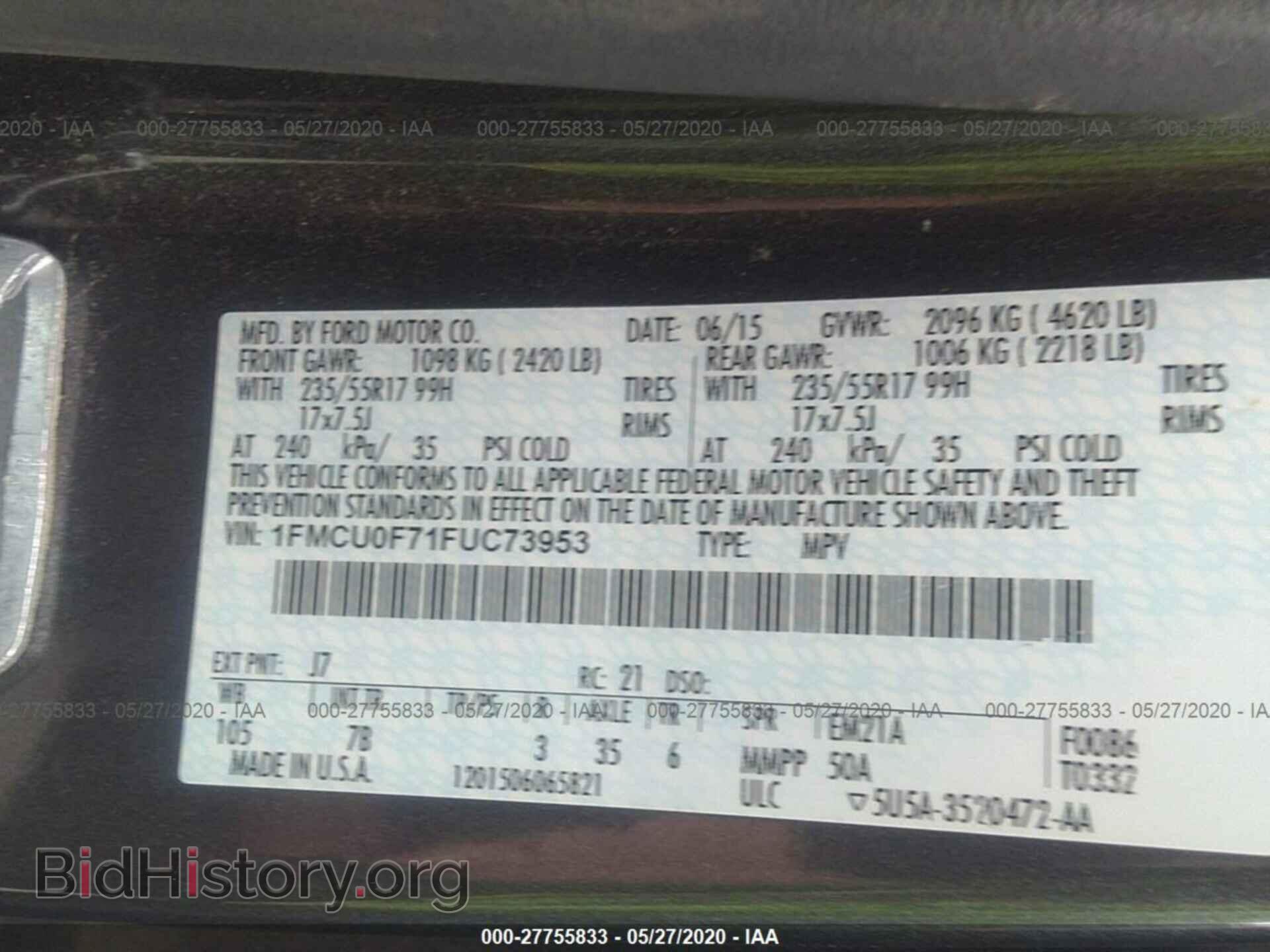 2015 FORD ESCAPE - VIN: 1FMCU0F71FUC73953 - Фото 9