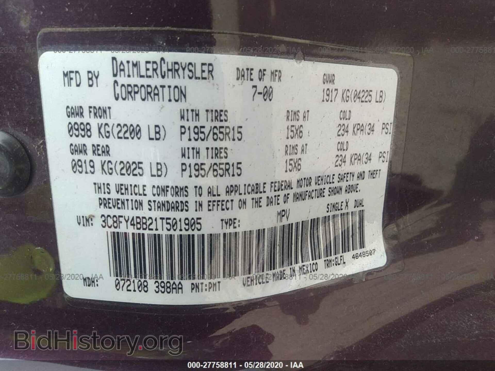 2001 CHRYSLER PT CRUISER - VIN: 3C8FY4BB21T501905 - Фото 9