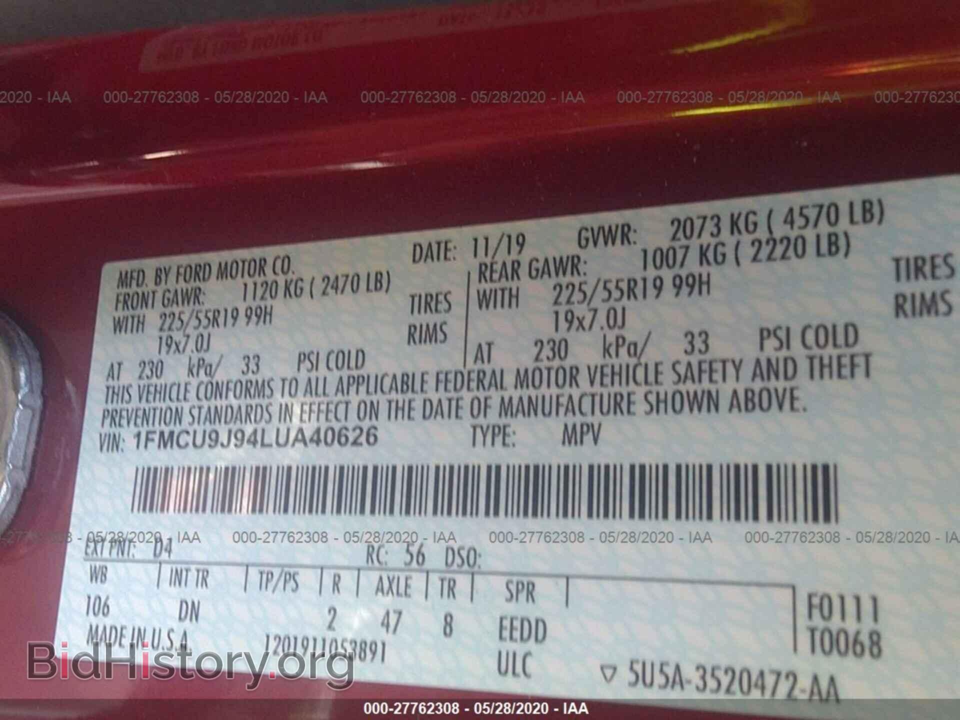 2020 FORD ESCAPE - VIN: 1FMCU9J94LUA40626 - Photo 9