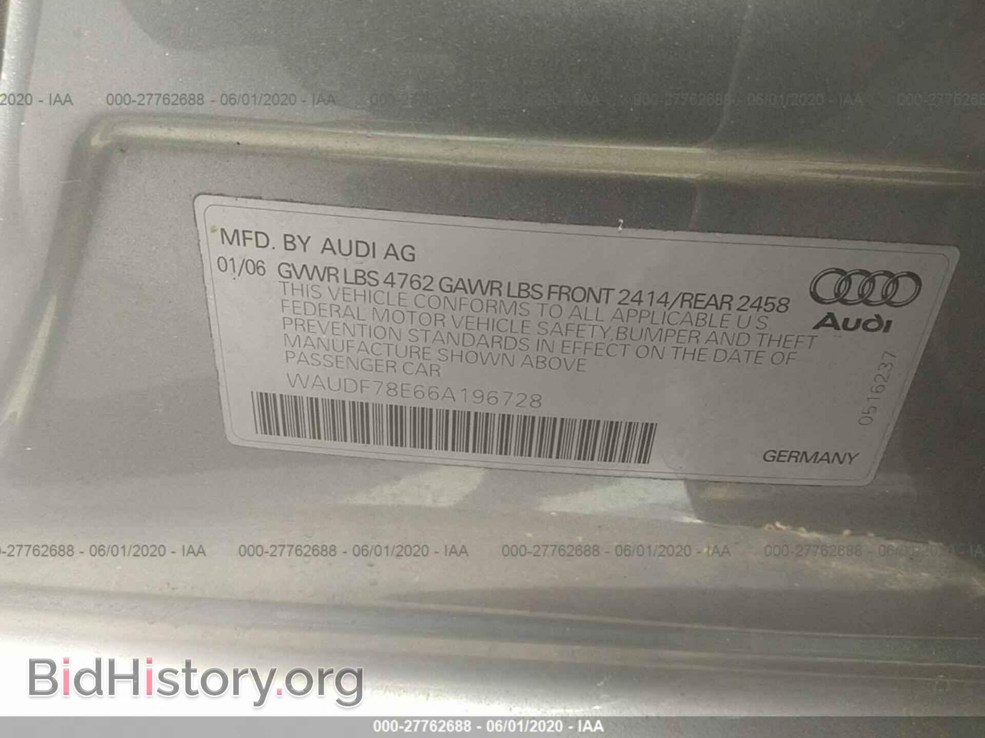 2006 AUDI A4 - VIN: WAUDF78E66A196728 - Фото 9