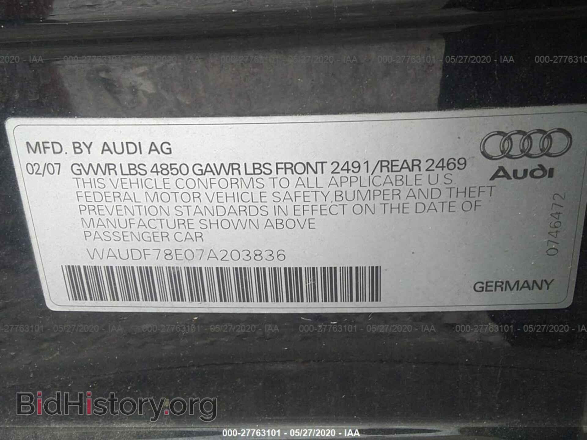 2007 AUDI A4 - VIN: WAUDF78E07A203836 - Фото 9