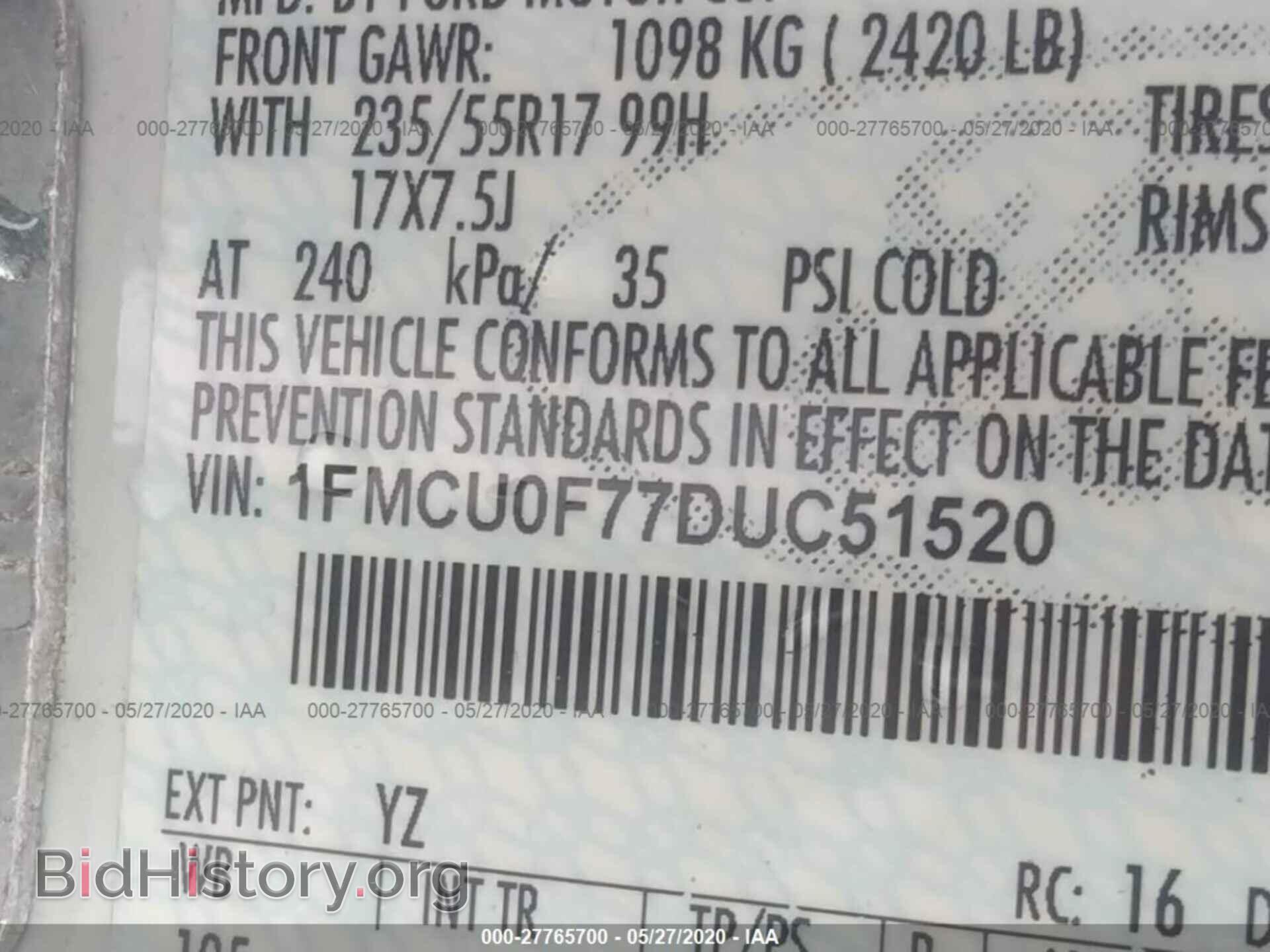 2013 FORD ESCAPE - VIN: 1FMCU0F77DUC51520 - Фото 9