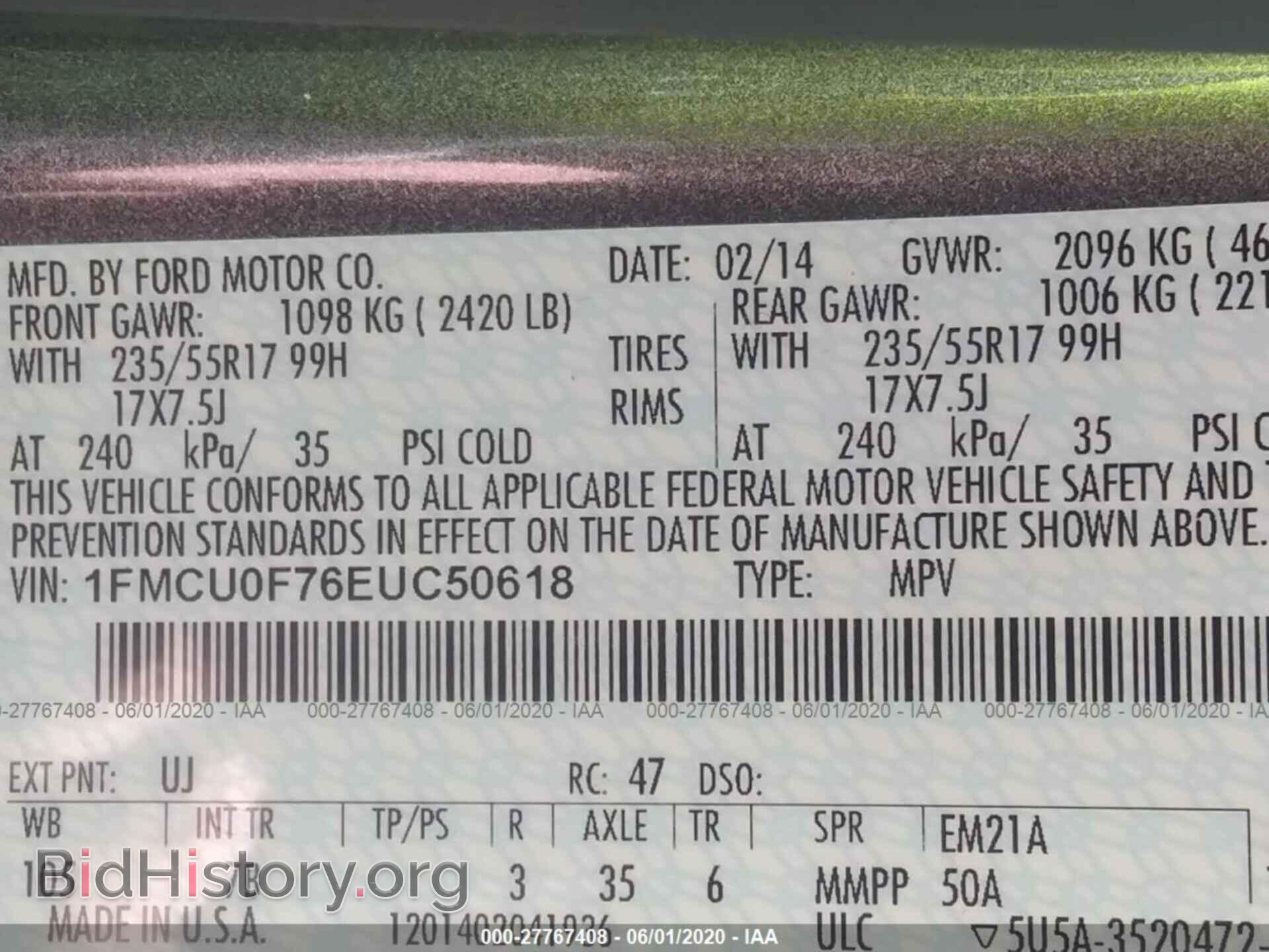 2014 FORD ESCAPE - VIN: 1FMCU0F76EUC50618 - Photo 9