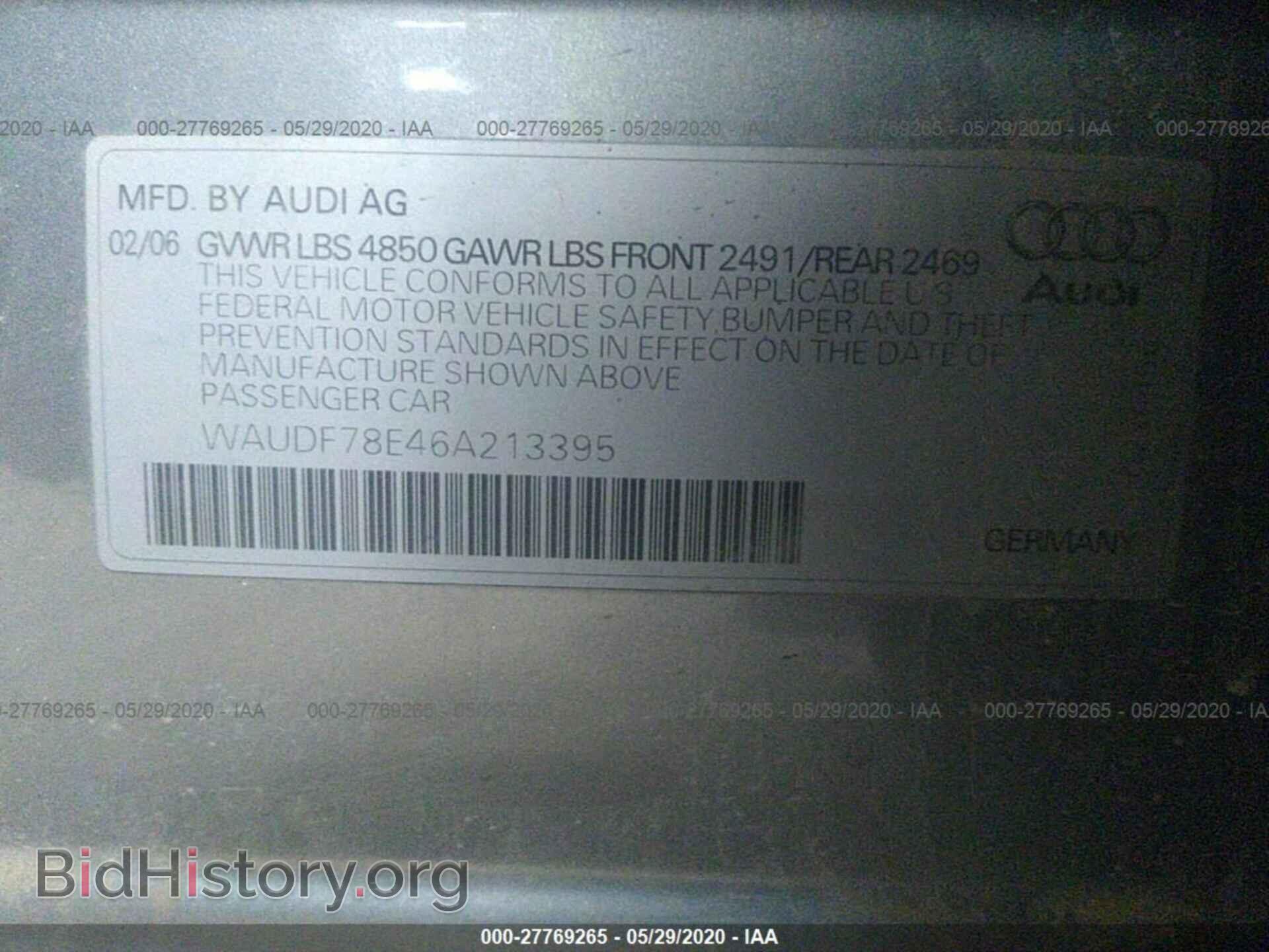 2006 AUDI A4 - VIN: WAUDF78E46A213395 - Фото 9