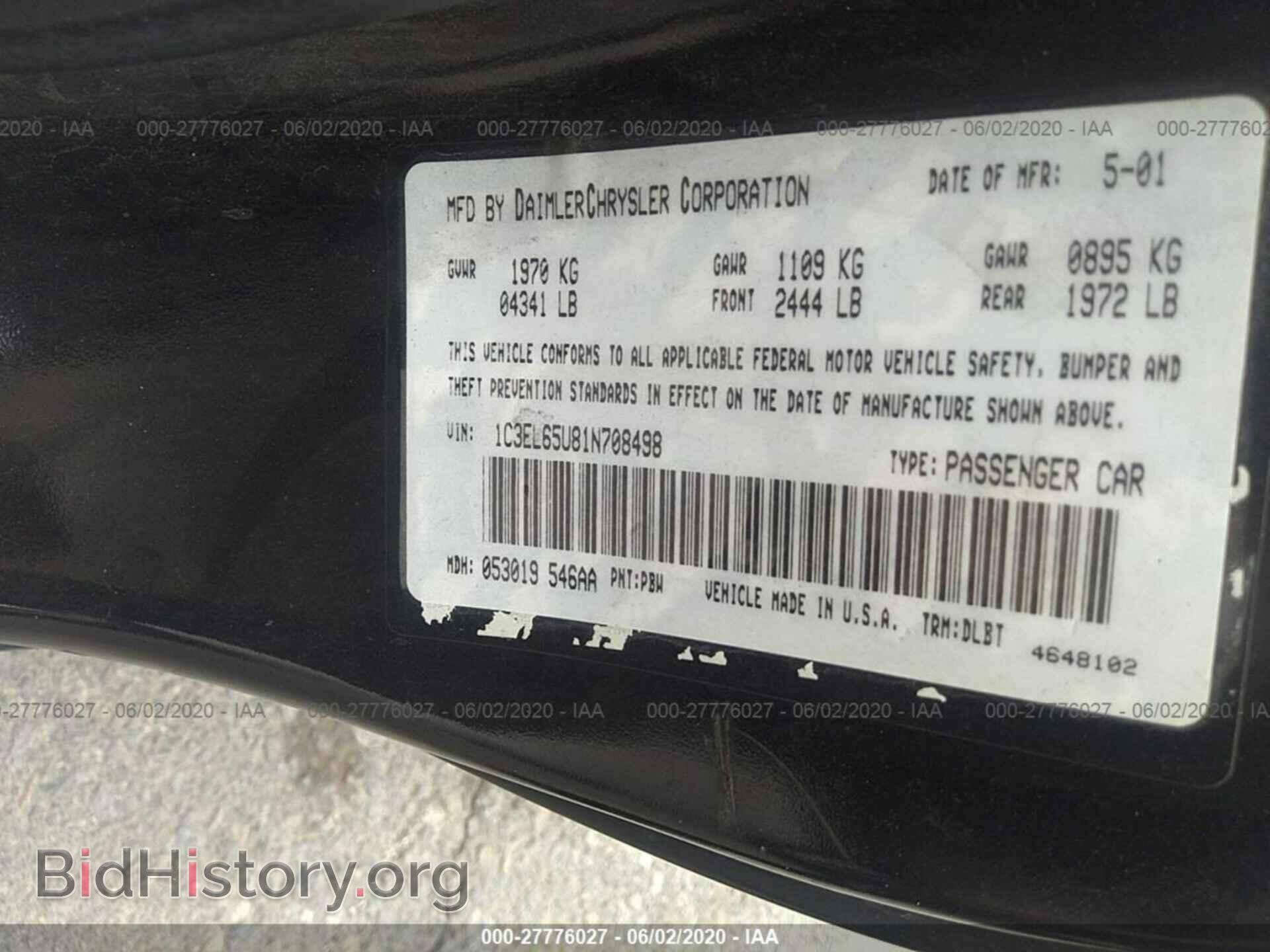 2001 CHRYSLER SEBRING - VIN: 1C3EL65U81N708498 - Photo 9