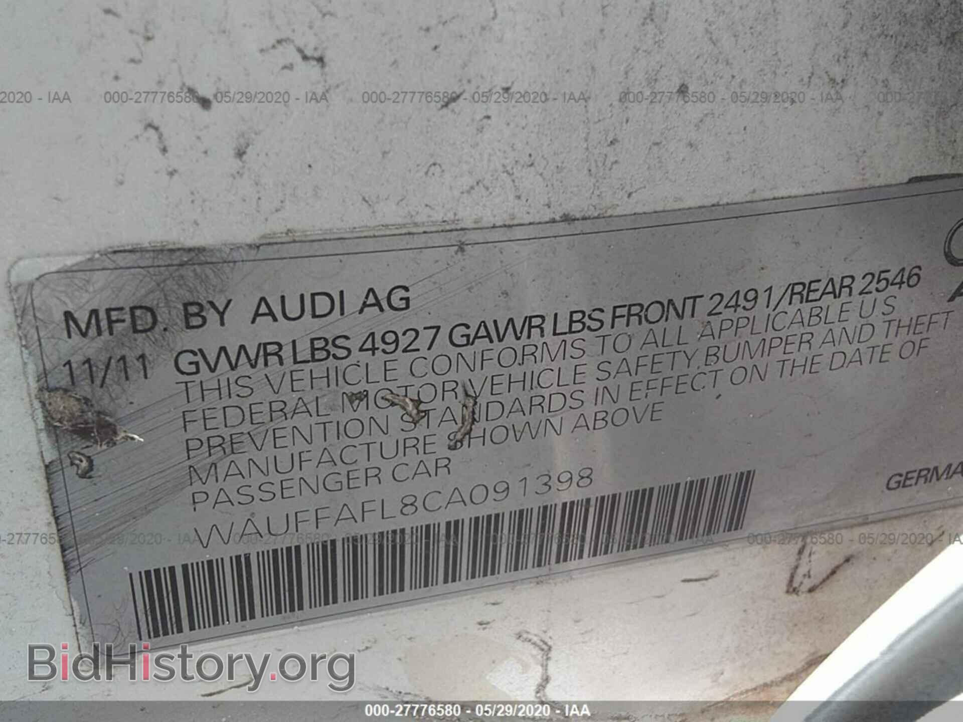 2012 AUDI A4 - VIN: WAUFFAFL8CA091398 - Фото 9