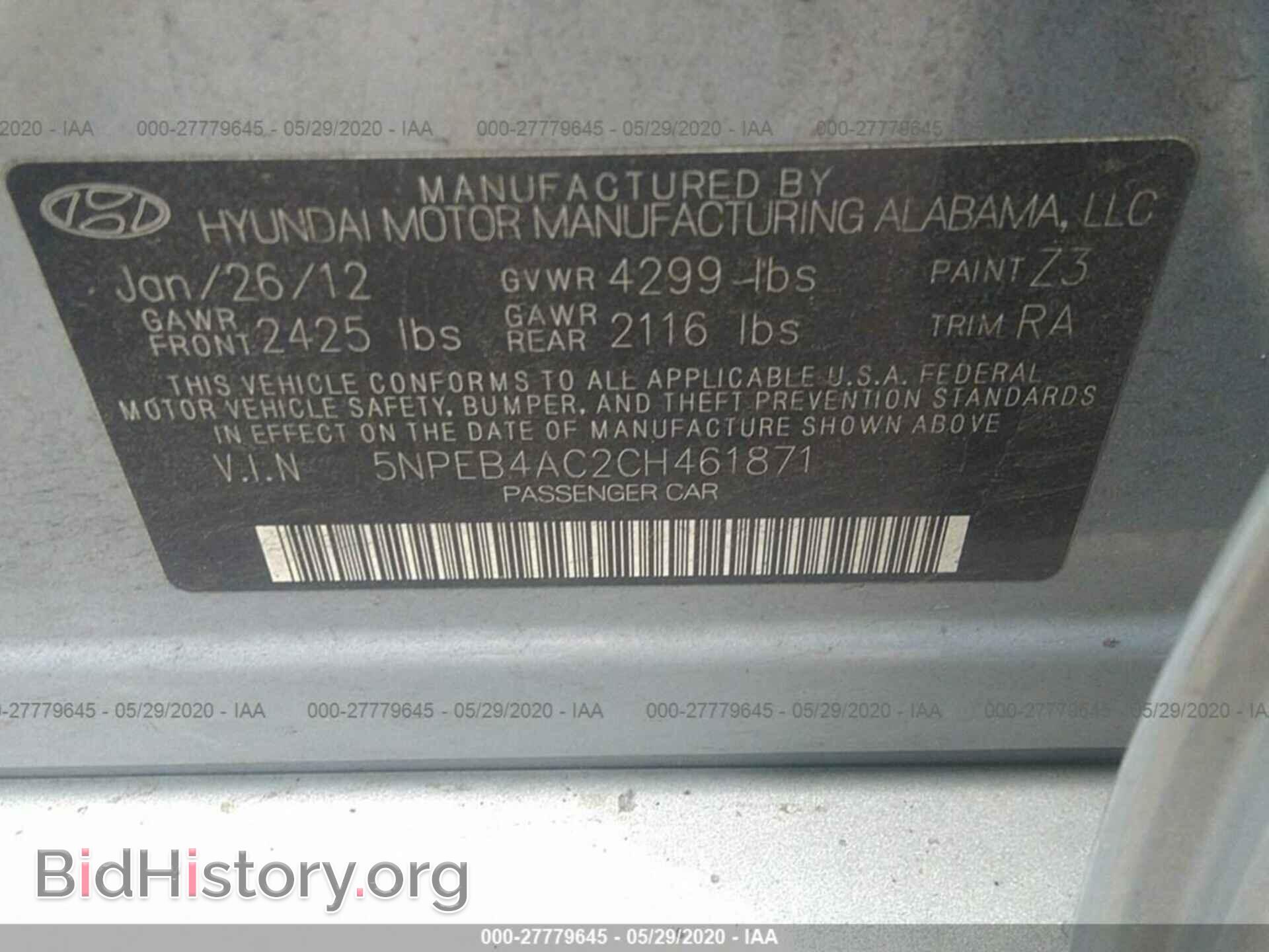 2012 HYUNDAI SONATA - VIN: 5NPEB4AC2CH461871 - Фото 9