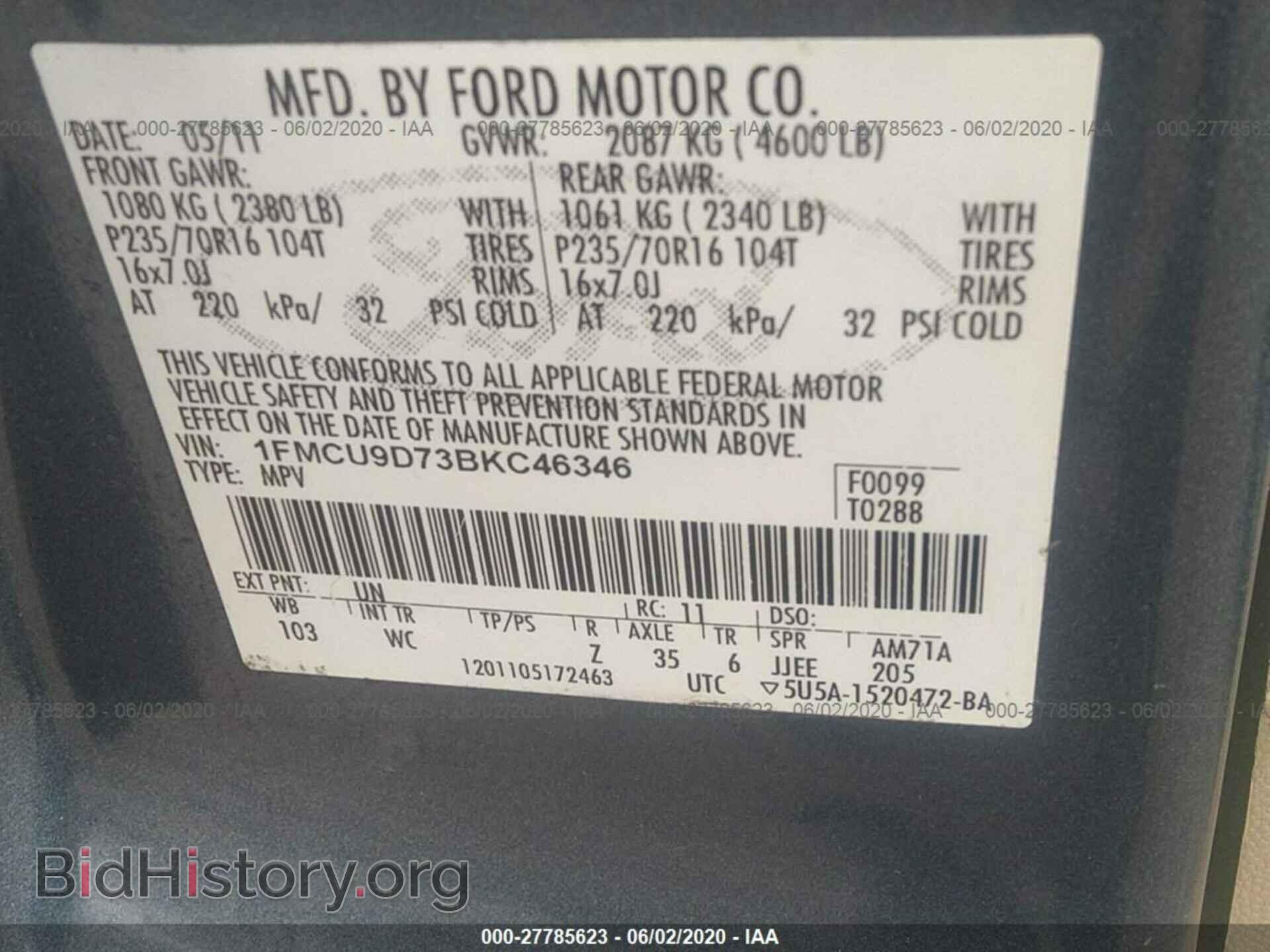 2011 FORD ESCAPE - VIN: 1FMCU9D73BKC46346 - Photo 9