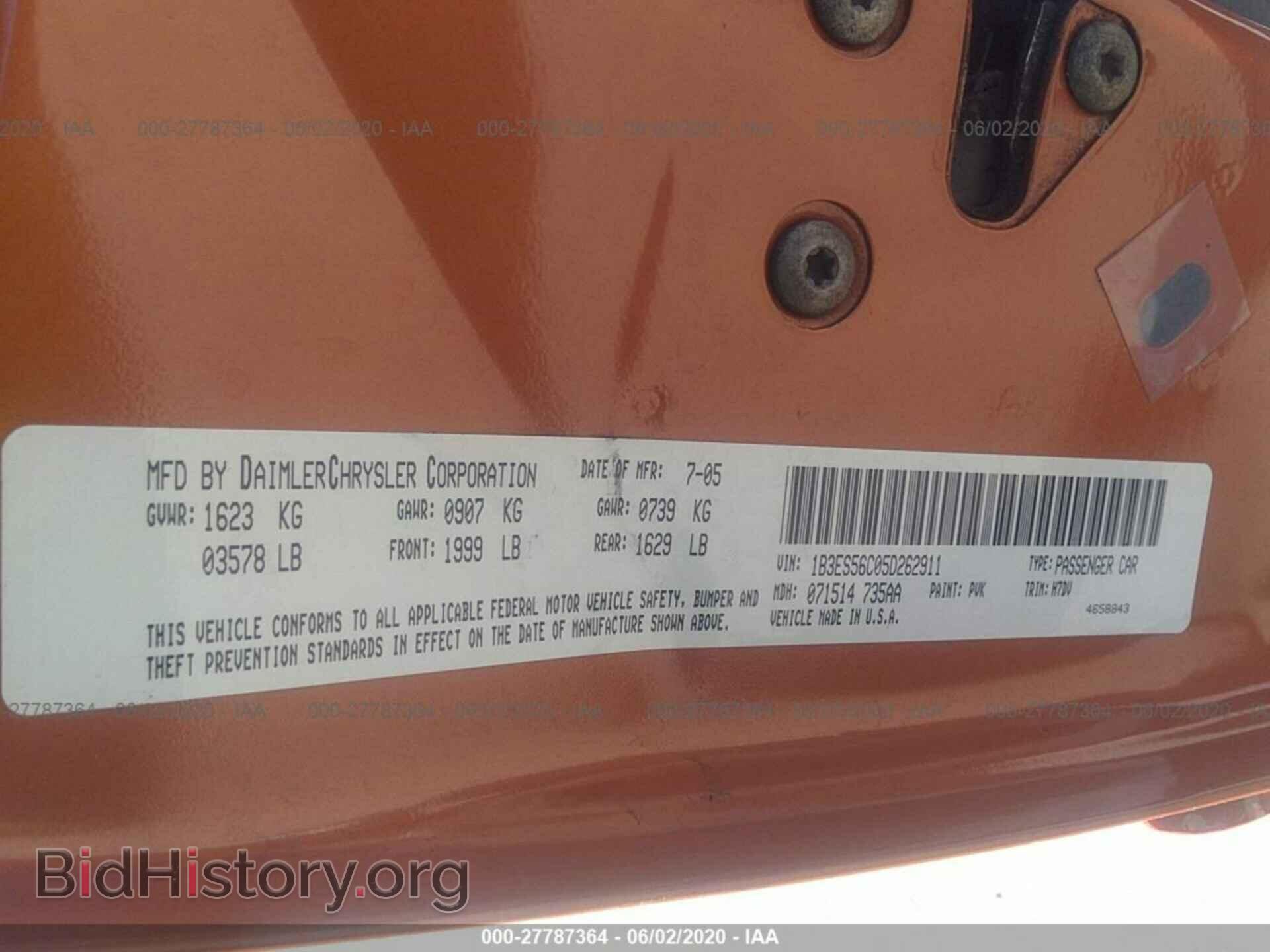 2005 DODGE NEON - VIN: 1B3ES56C05D262911 - Фото 9