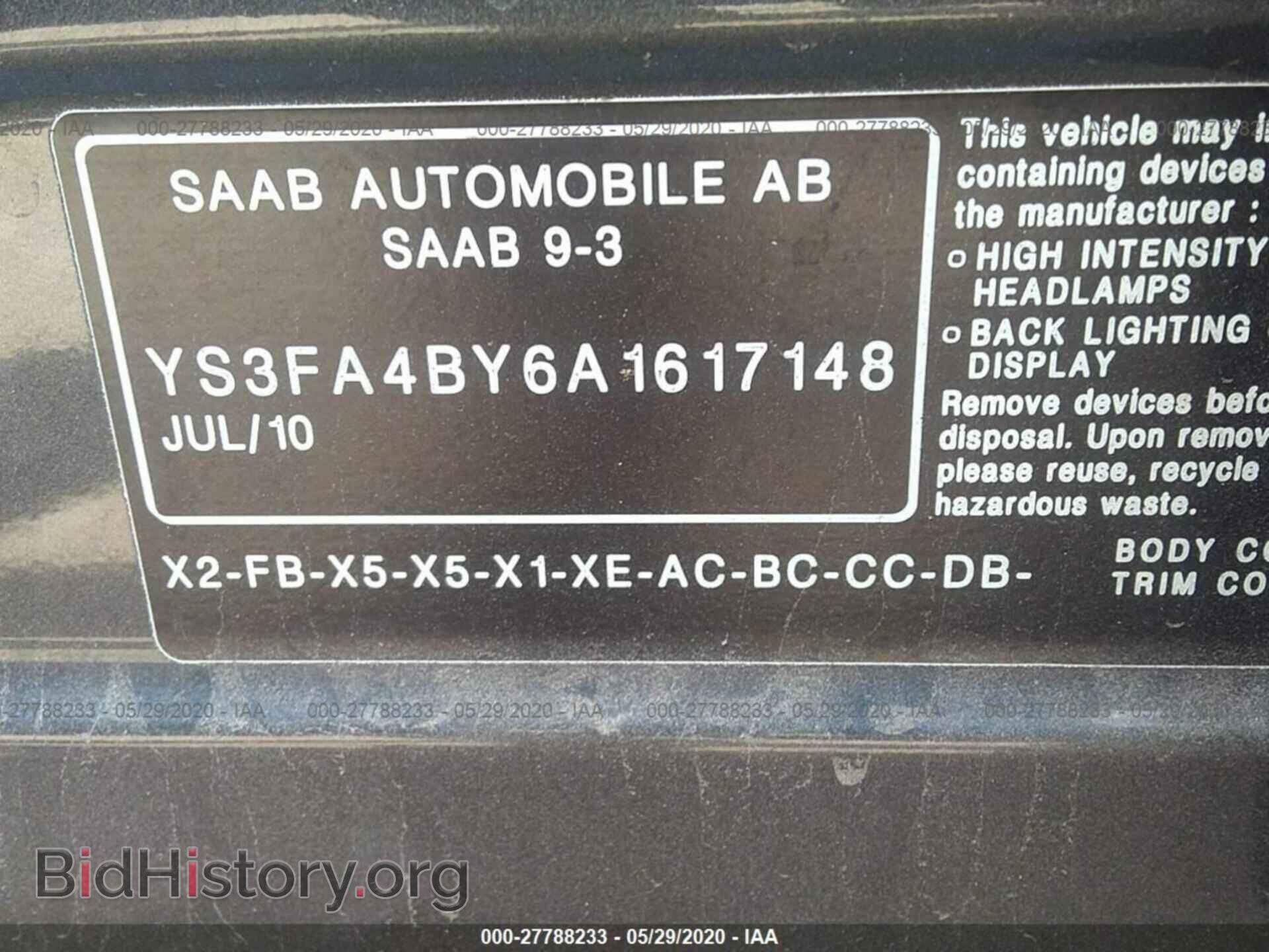2010 SAAB 9-3 - VIN: YS3FA4BY6A1617148 - Photo 9