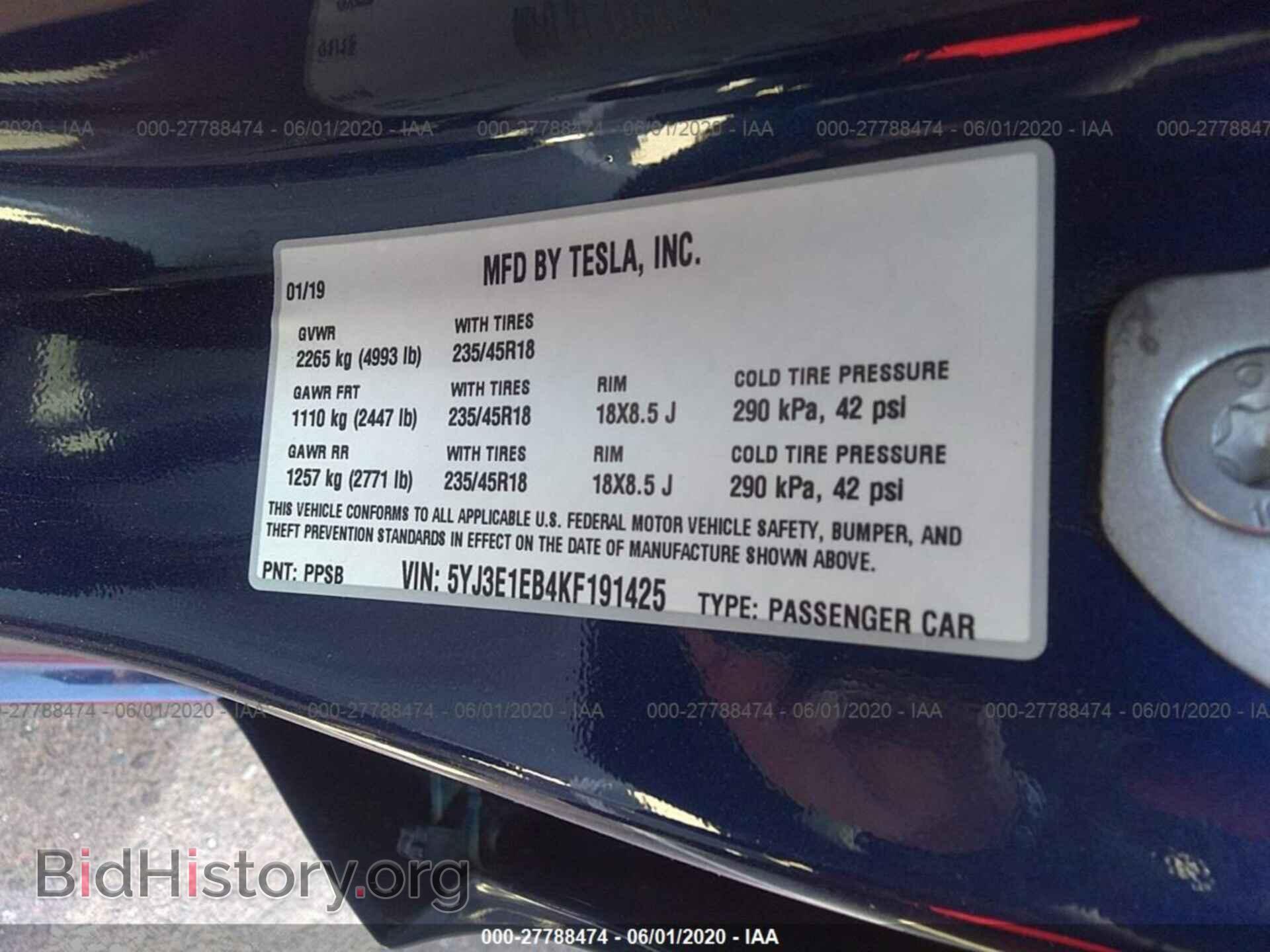 2019 TESLA MODEL 3 - VIN: 5YJ3E1EB4KF191425 - Фото 9