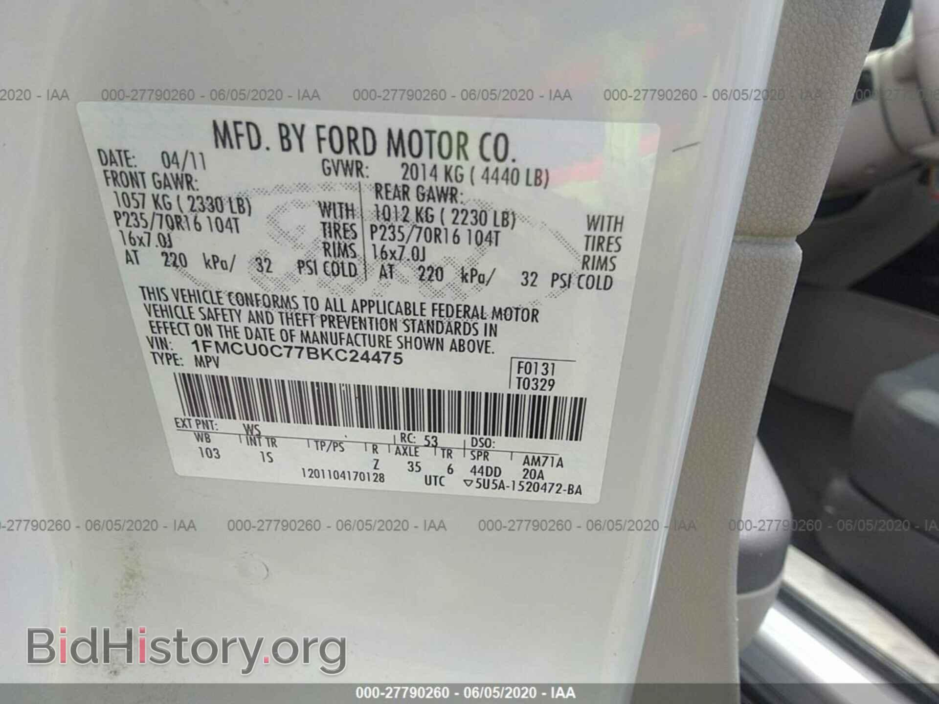 2011 FORD ESCAPE - VIN: 1FMCU0C77BKC24475 - Фото 9