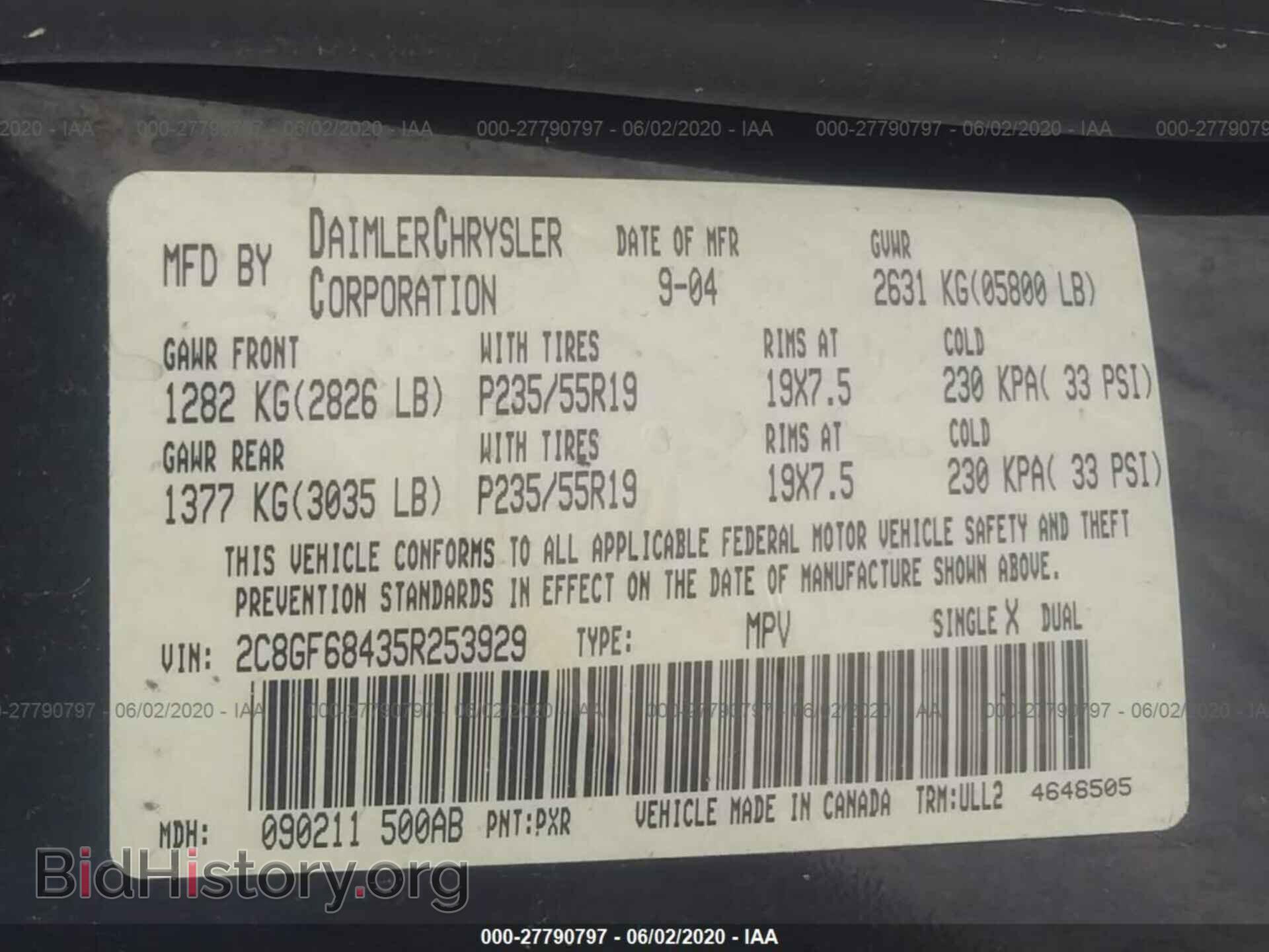 2005 CHRYSLER PACIFICA - VIN: 2C8GF68435R253929 - Photo 9