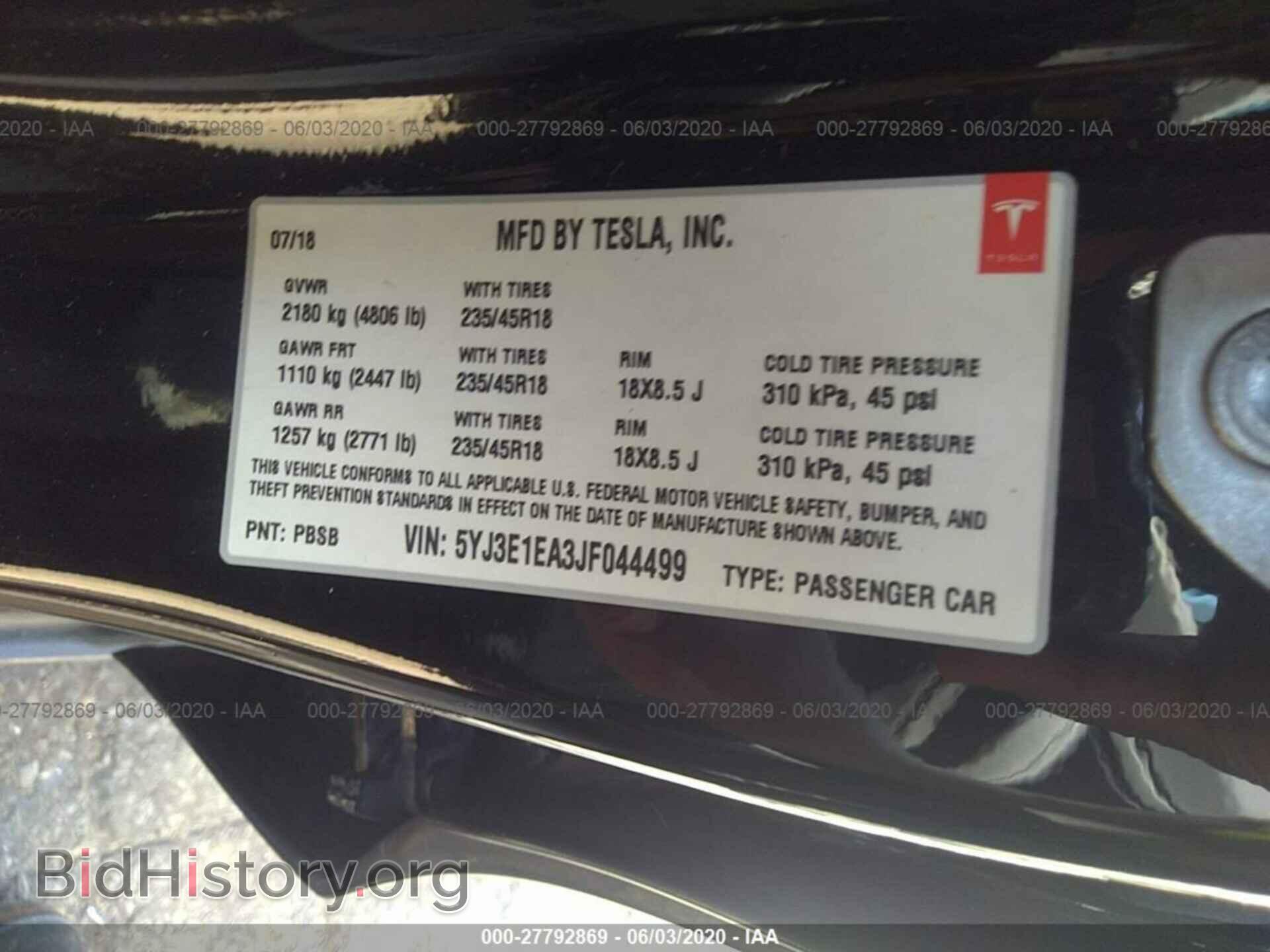 2018 TESLA MODEL 3 - VIN: 5YJ3E1EA3JF044499 - Photo 9